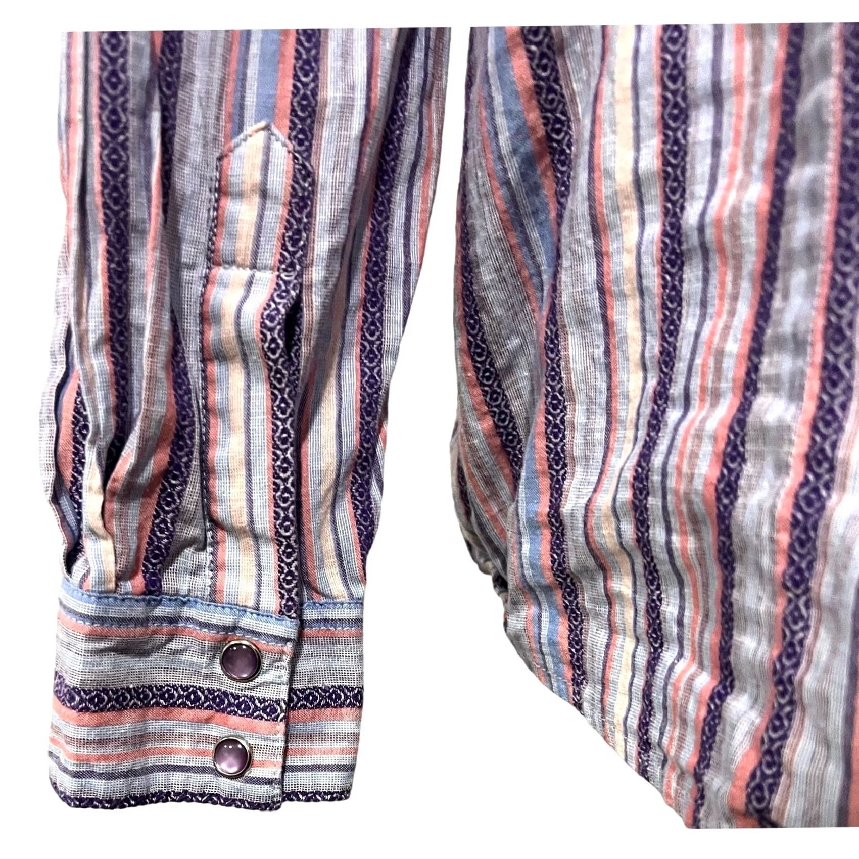 Wrangler VINTAGE Wrangler Blues Women’s Top Button Front Striped Pearly Snaps Long Sleeve Sz XXL Size XXL / US 16-18 / IT 52-54 - 7 Thumbnail