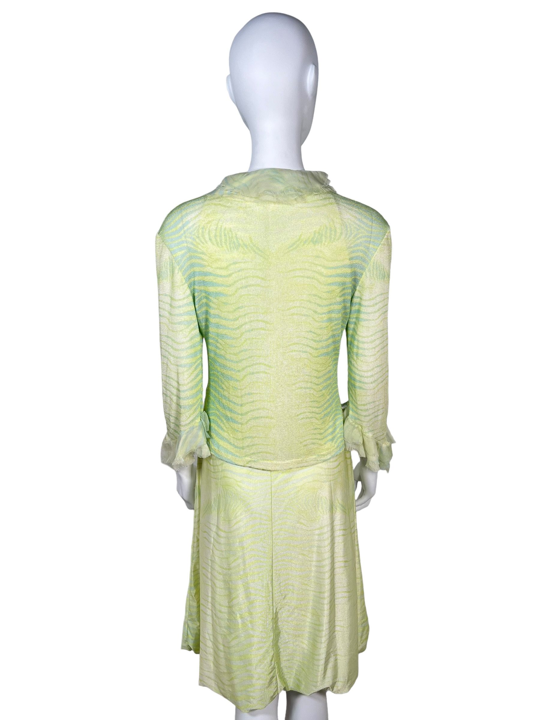 Roberto Cavalli Roberto Cavalli 90s Green Silk Dress with Ruffled Blouse. Size M / US 6-8 / IT 42-44 - 3 Thumbnail