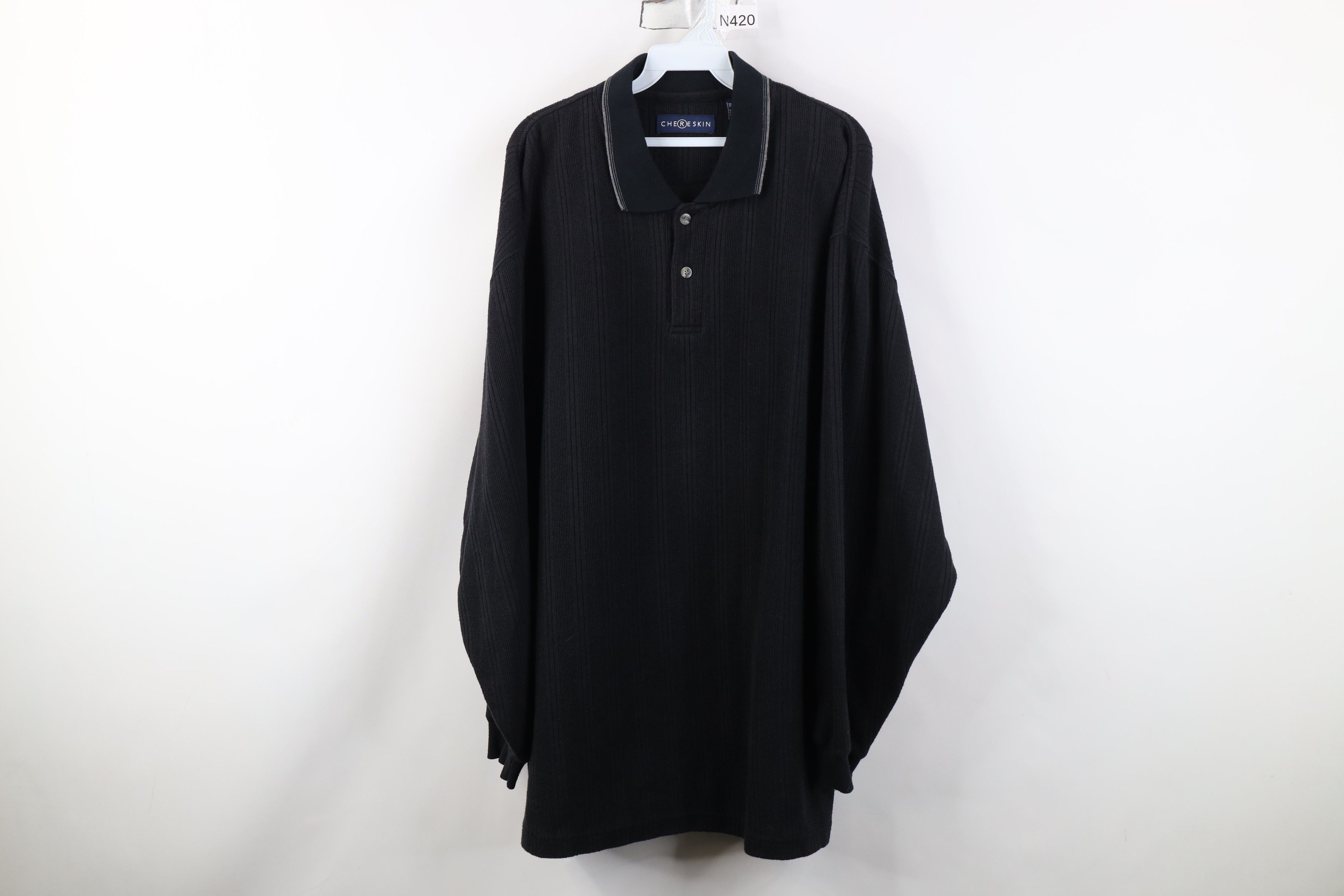 Vintage Vintage 90s Streetwear Ribbed Knit Long Sleeve Polo Black Size US XXL / EU 58 / 5 - 1 Thumbnail
