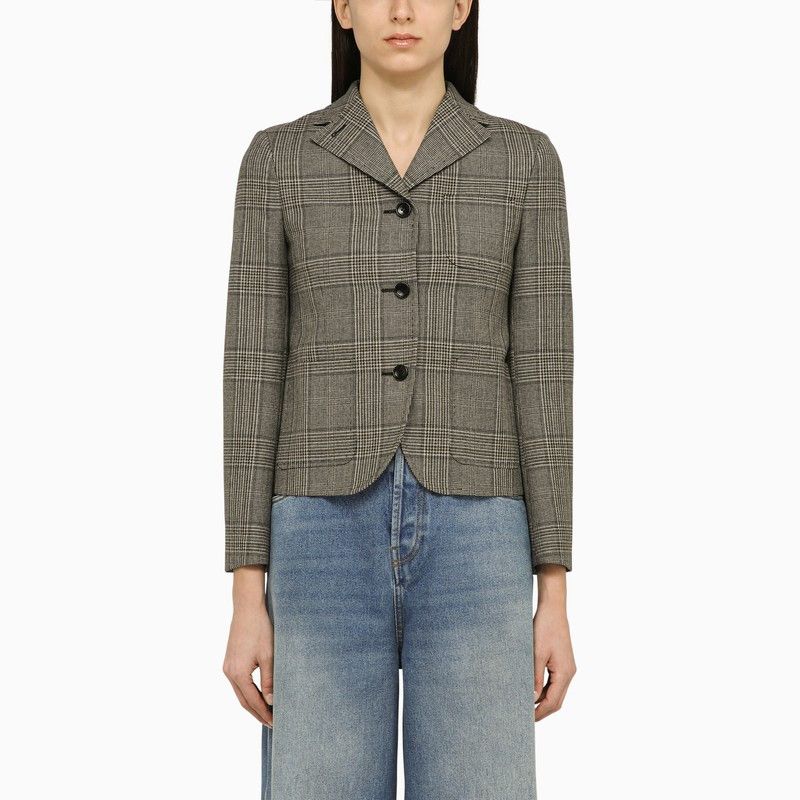 image of Gucci Prince Of Wales Single-Breasted Jacket In Wool in Black, Women's (Size Small)