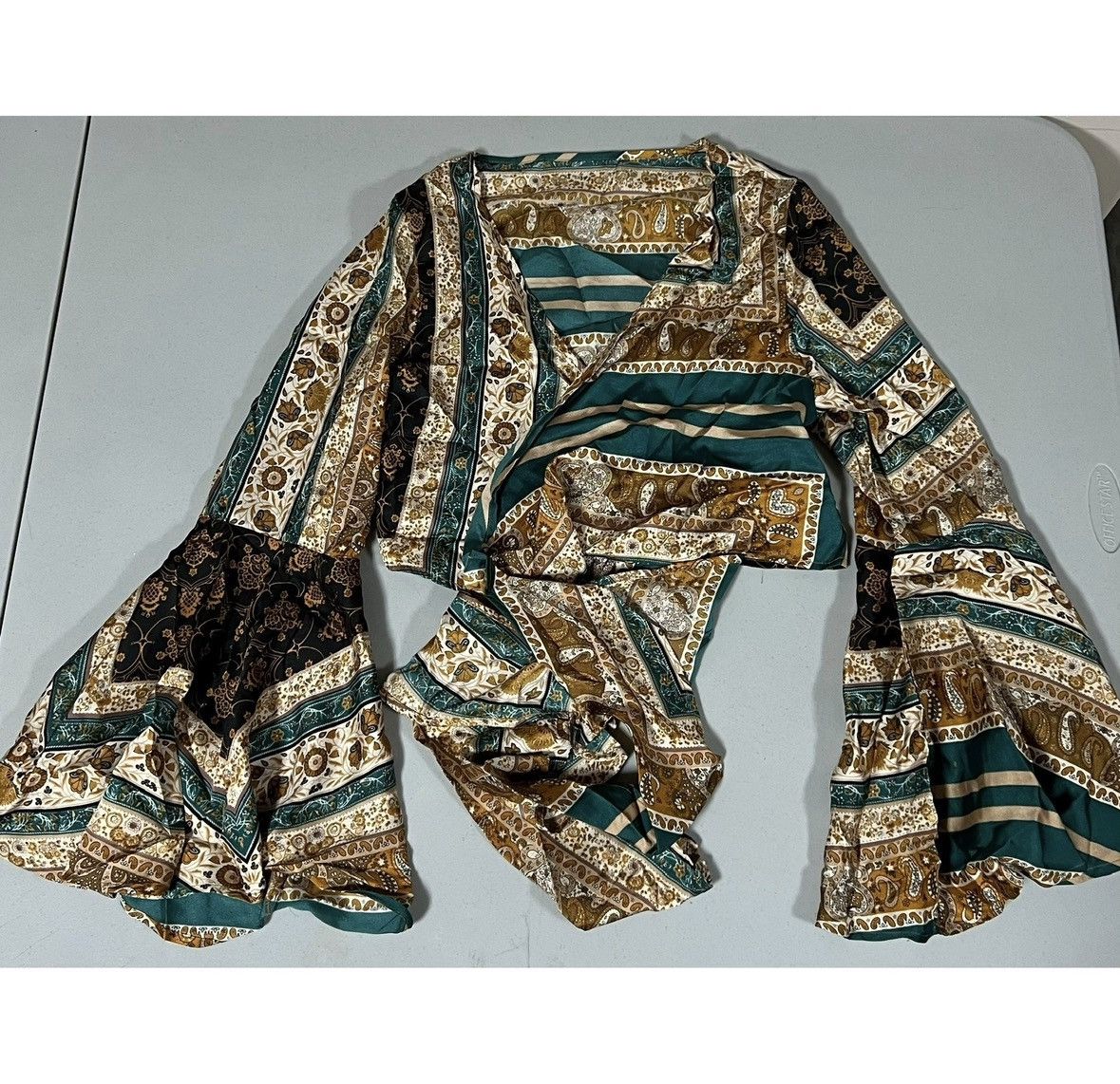 Japanese Brand Brown Floral Paisley Satin Wrap-Around Top Blouse Size M 🌻✨ Size M / US 6-8 / IT 42-44 - 2 Thumbnail