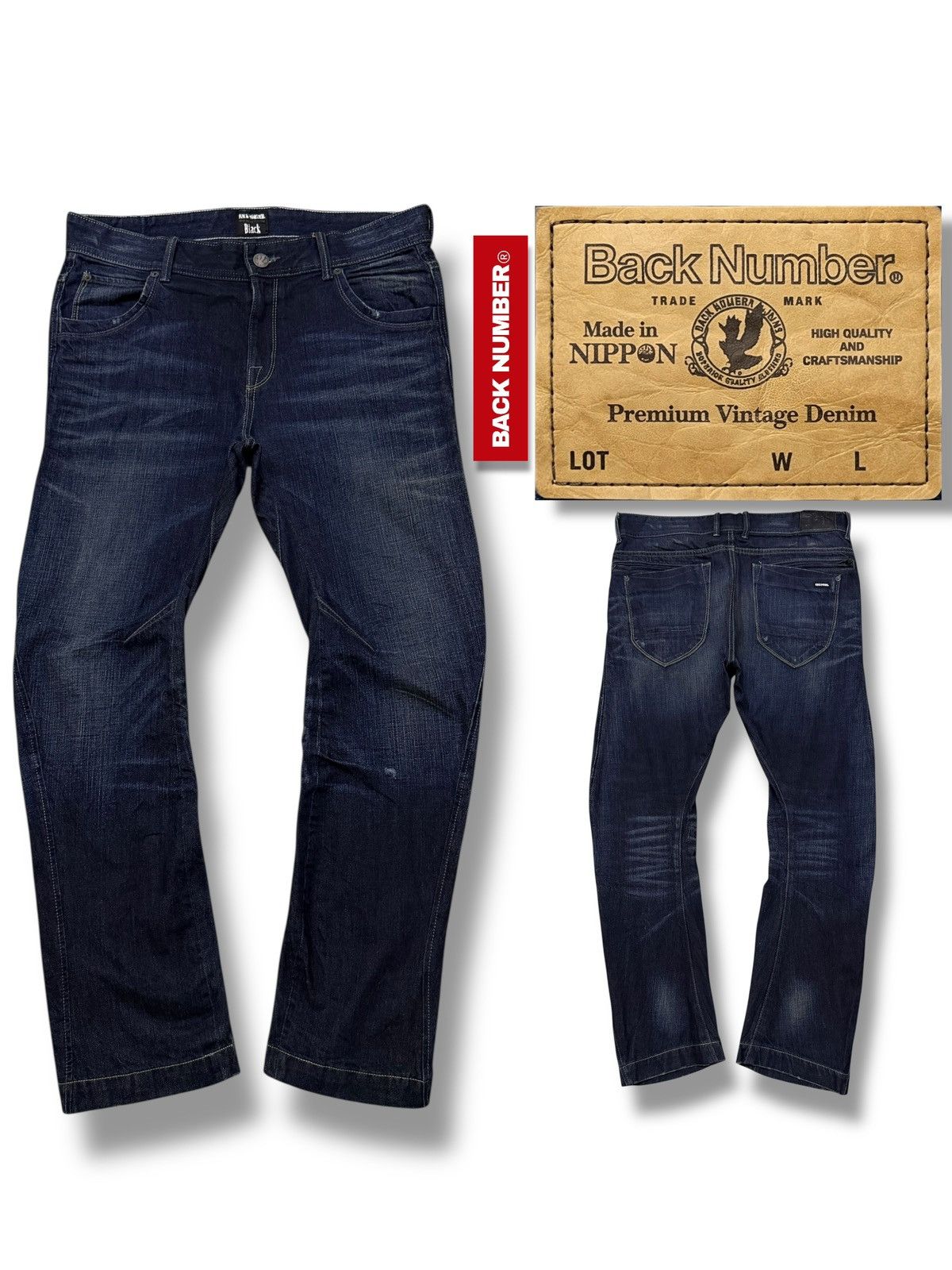 Numbers Vintage Back Number Black Denim Jeans Japan | Dark Wash W35 Size US 35 - 1 Thumbnail