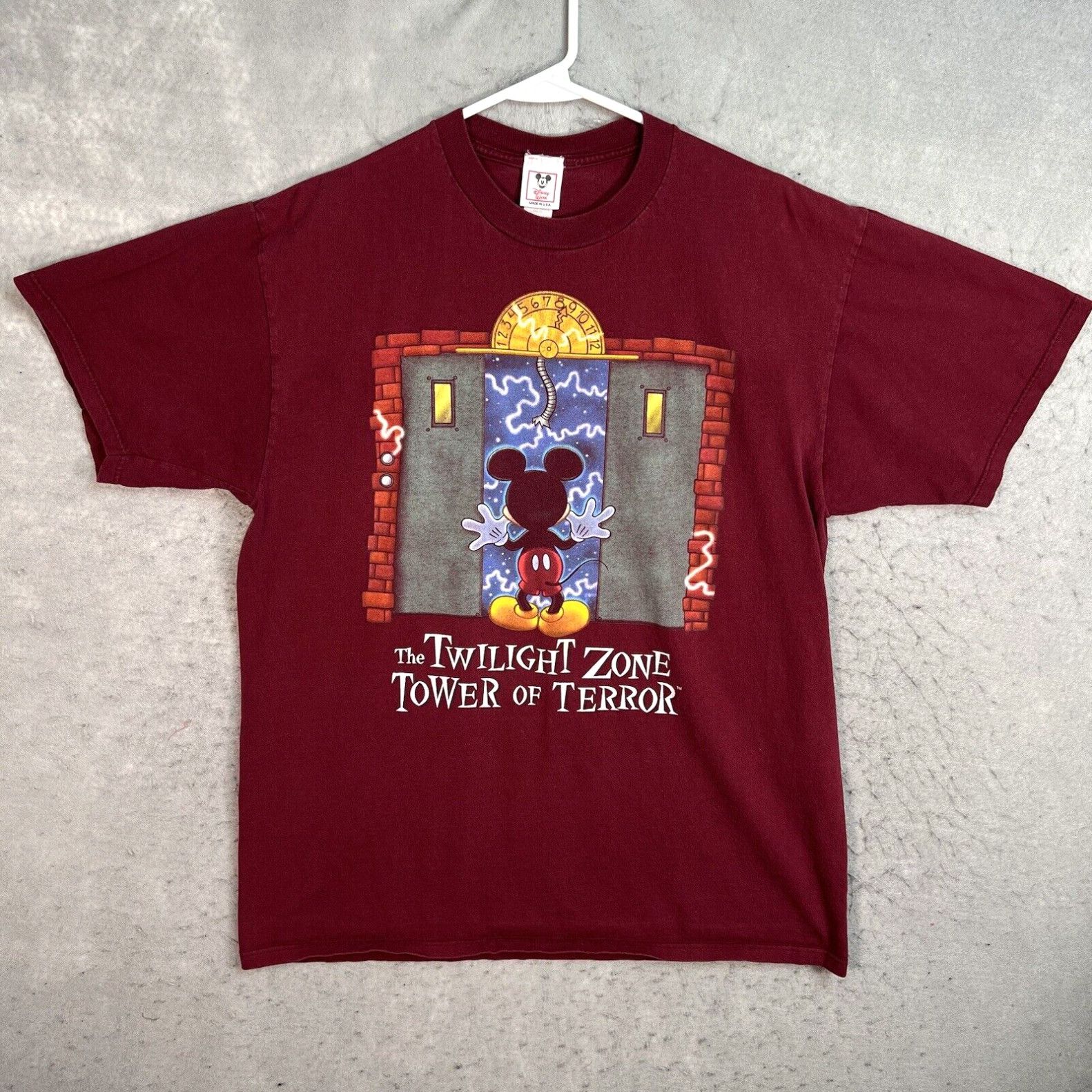 image of A1 Vintage 90's Disney Twilight Zone Tower Of Terror T Shirt Adult XL Maroon Red in White, Men's