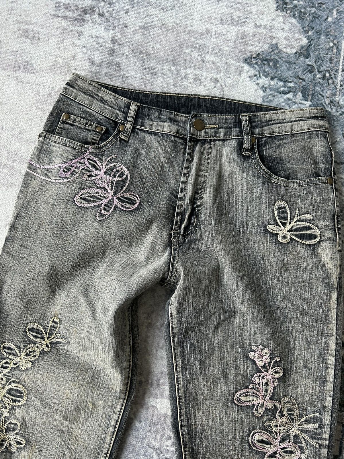 If Six Was Nine Embroidery Art Flower Flared Jeans Size US 29 - 9 Thumbnail
