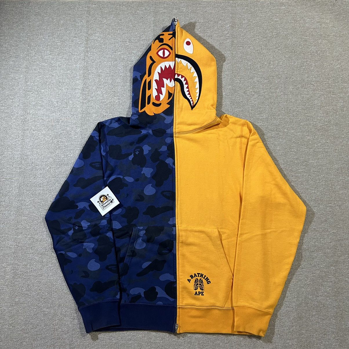 image of Bape Color Camo Tiger Shark Full Zip Hoodie in Navy, Men's (Size 2XL)