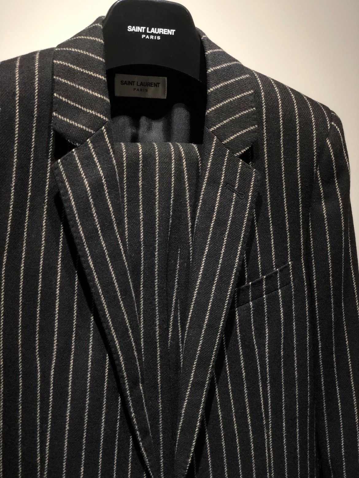 Hedi Slimane × Saint Laurent Paris 15FW Runway Pinstripes Suit Sz46/48 Size 46S - 2 Thumbnail