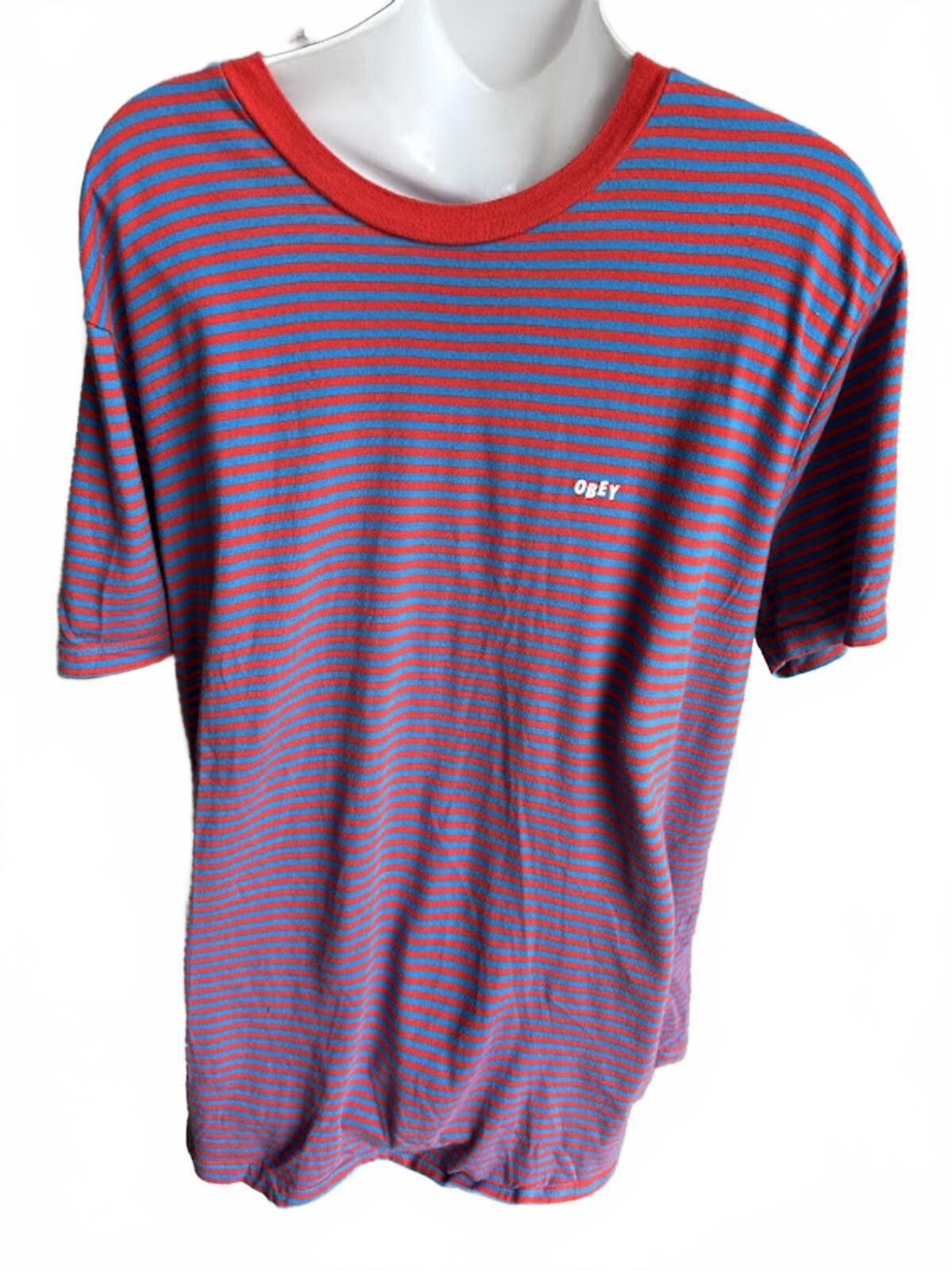 Other Obey Striped Tee Red Blue Logo L Size US L / EU 52-54 / 3 - 1 Thumbnail