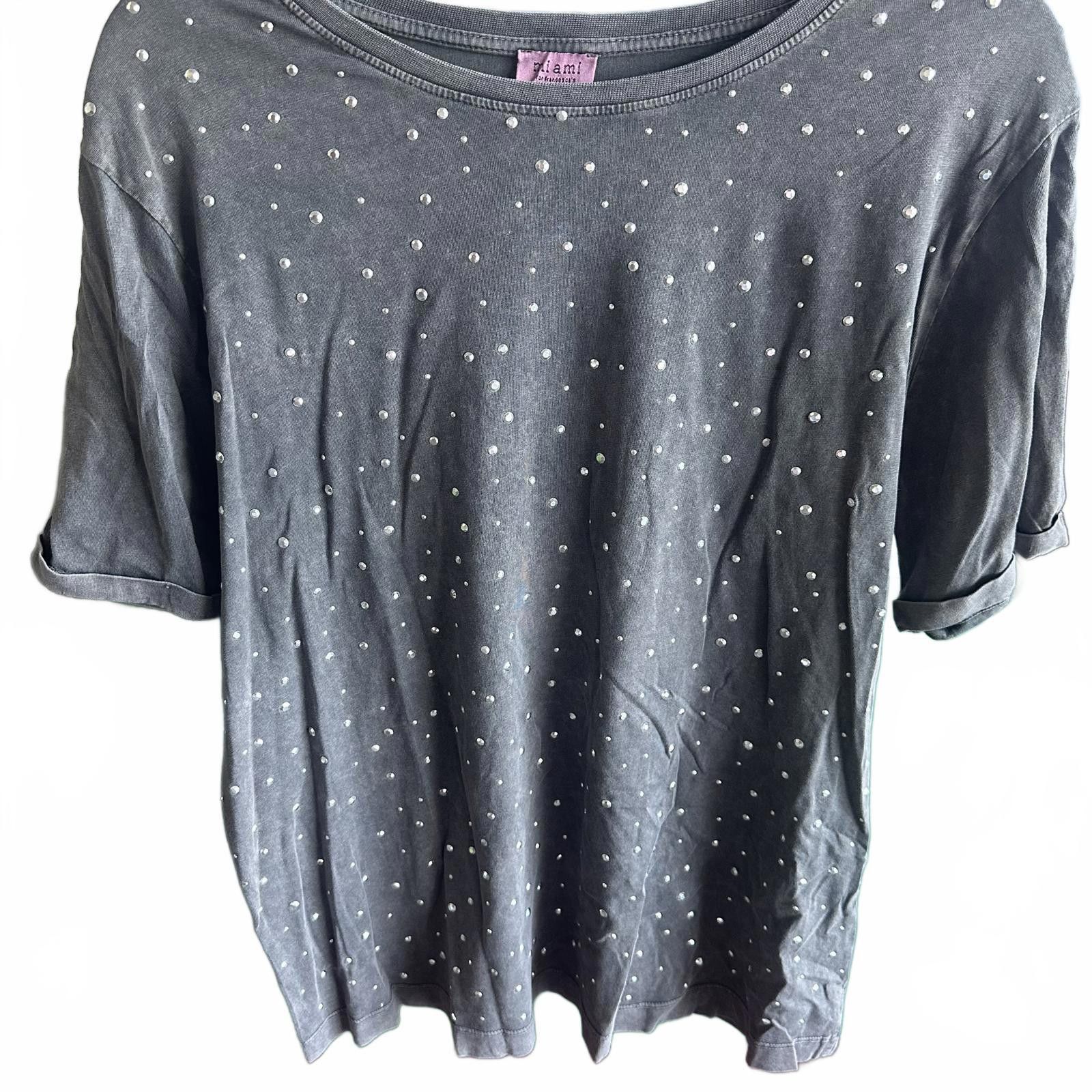 Designer Stylish Gray Studded T-Shirt by m.i.a.m.i Size M / US 6-8 / IT 42-44 - 1 Thumbnail