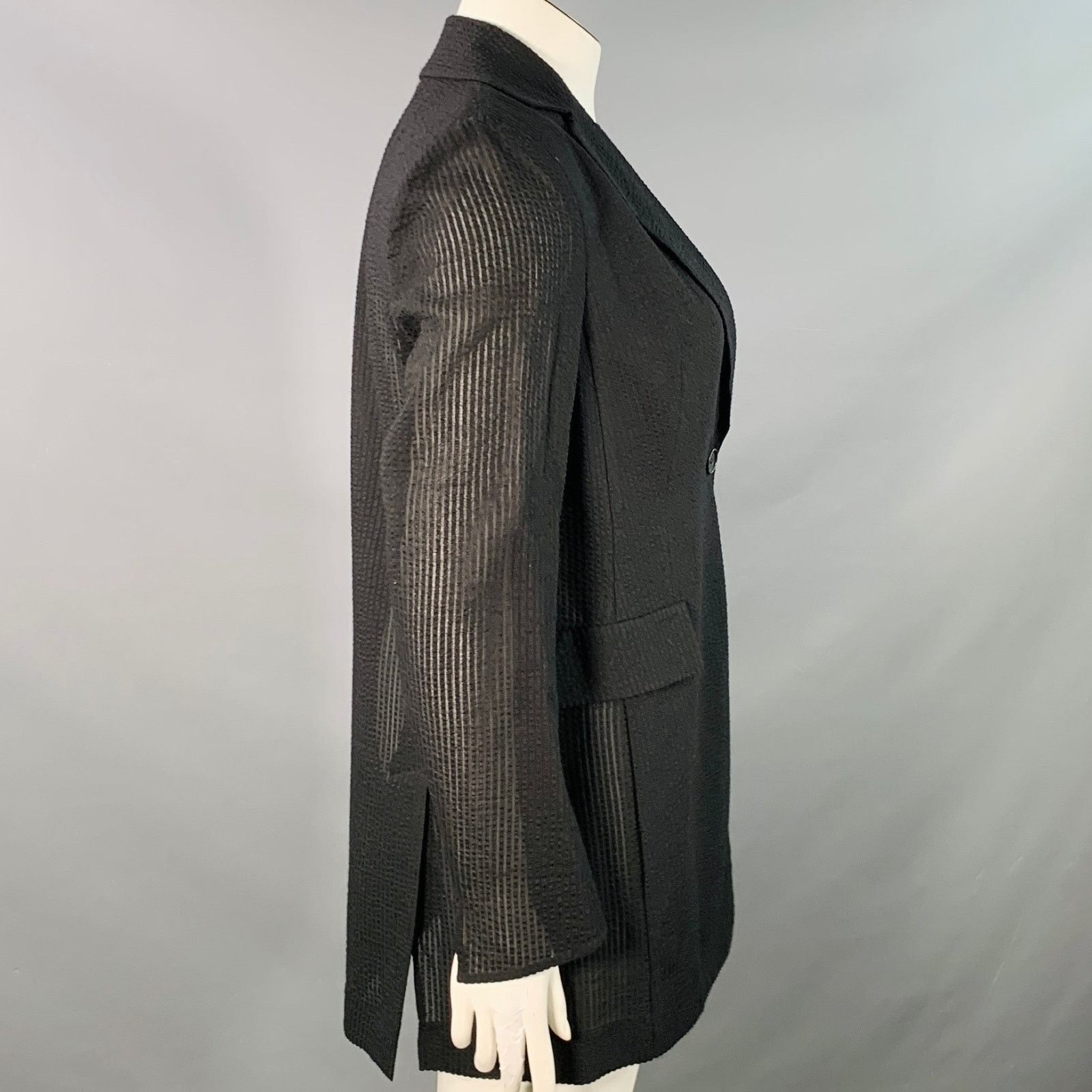 Akris AKRIS 10 Black Wool Silk Blend Textured Stripe Jacket Blazer Size L / US 10 / IT 46 - 3 Thumbnail