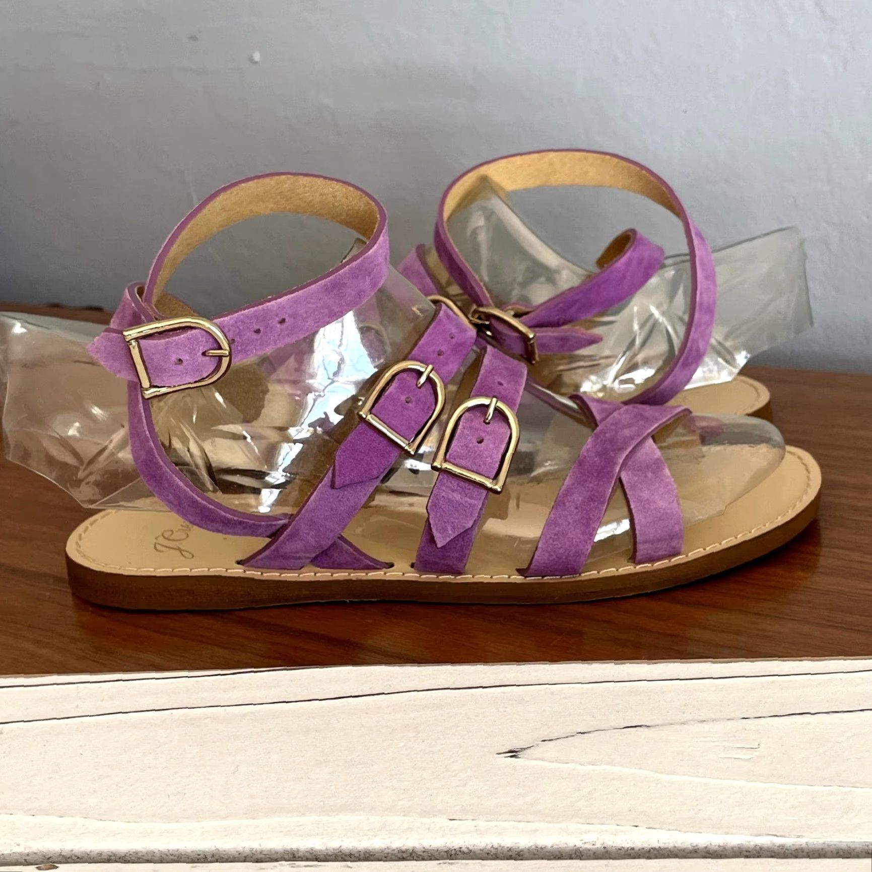 J.Crew J. Crew Strappy Buckle Suede Sandals Neon Amethyst Purple Flat Sandal Women Size 7 Size US 7 / IT 37 - 2 Thumbnail