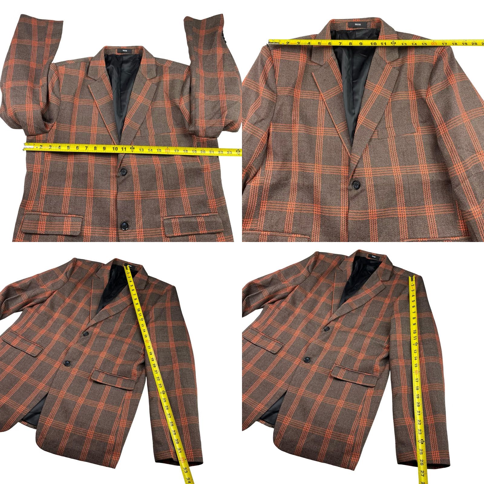 Vintage Bespoke Suit Men's 2-Button Brown Orange Plaid XL 44R 38x31 Size 44R - 8 Thumbnail