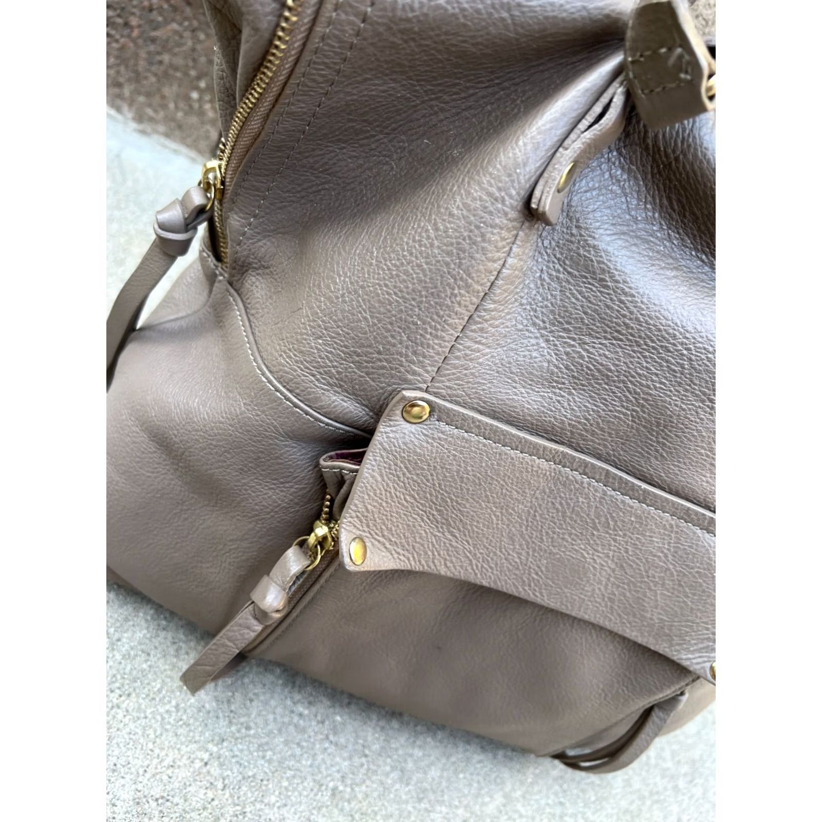 Vintage Kooba Satchel Shoulder Bag Purse Women's Leather Zipper Brown Crossbody Gray Brown Purled Pebbled Handbag Medium 14W x 12H x 4D Size ONE SIZE - 3 Thumbnail