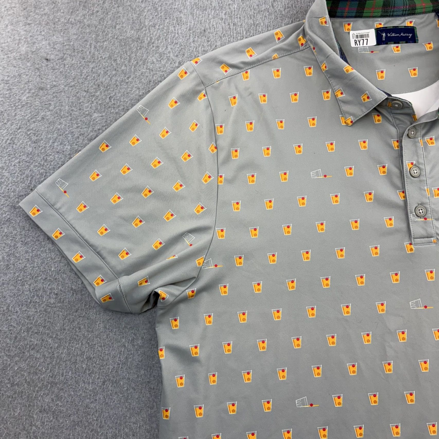 Vintage William Murray Polo Shirt Mens XL Gray Cocktail Print Golf Performance Adult Polo Short Sleeve Gray Cocktail Print Mens XL Size US XL / EU 56 / 4 - 6 Thumbnail