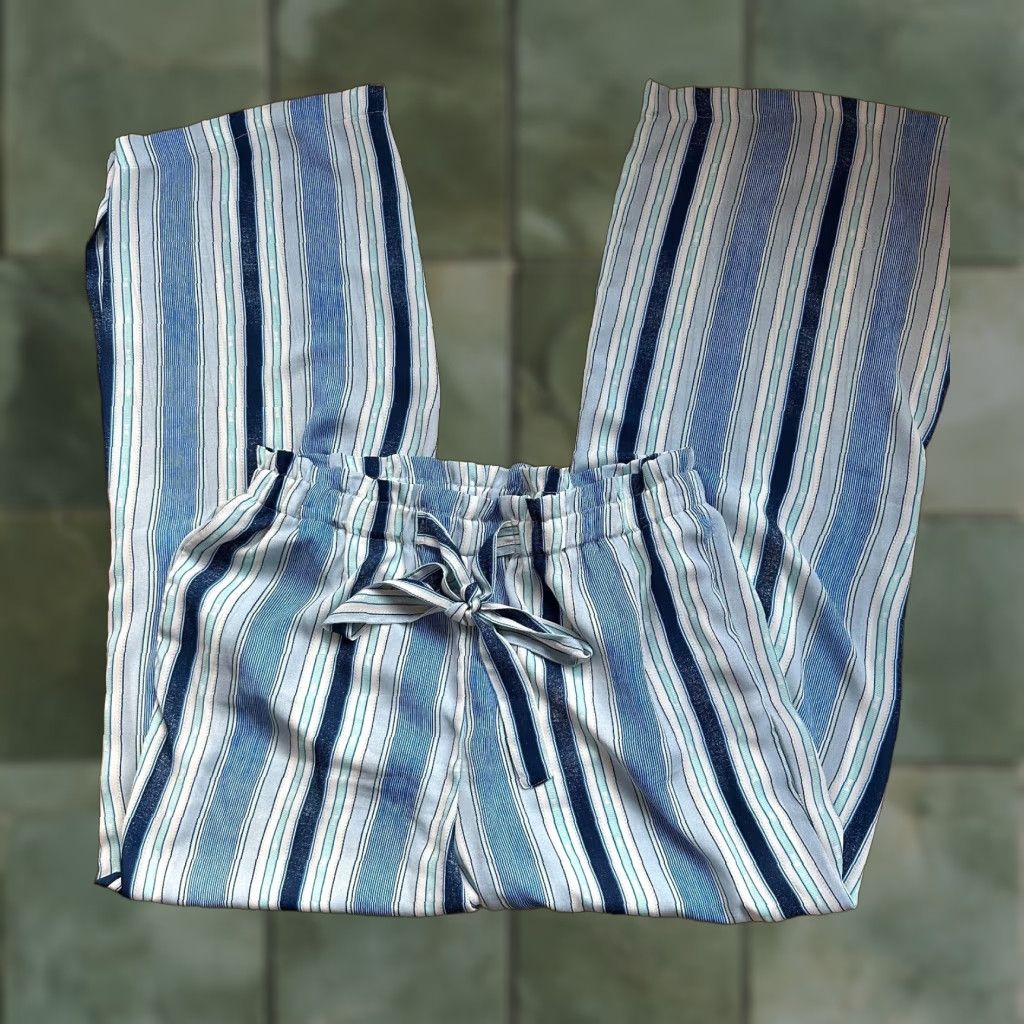 Vintage New Direction Palazzo Style Pants Pull On Blue Striped Lined Wide Split Leg Size 36" / US 14 / IT 50 - 1 Thumbnail