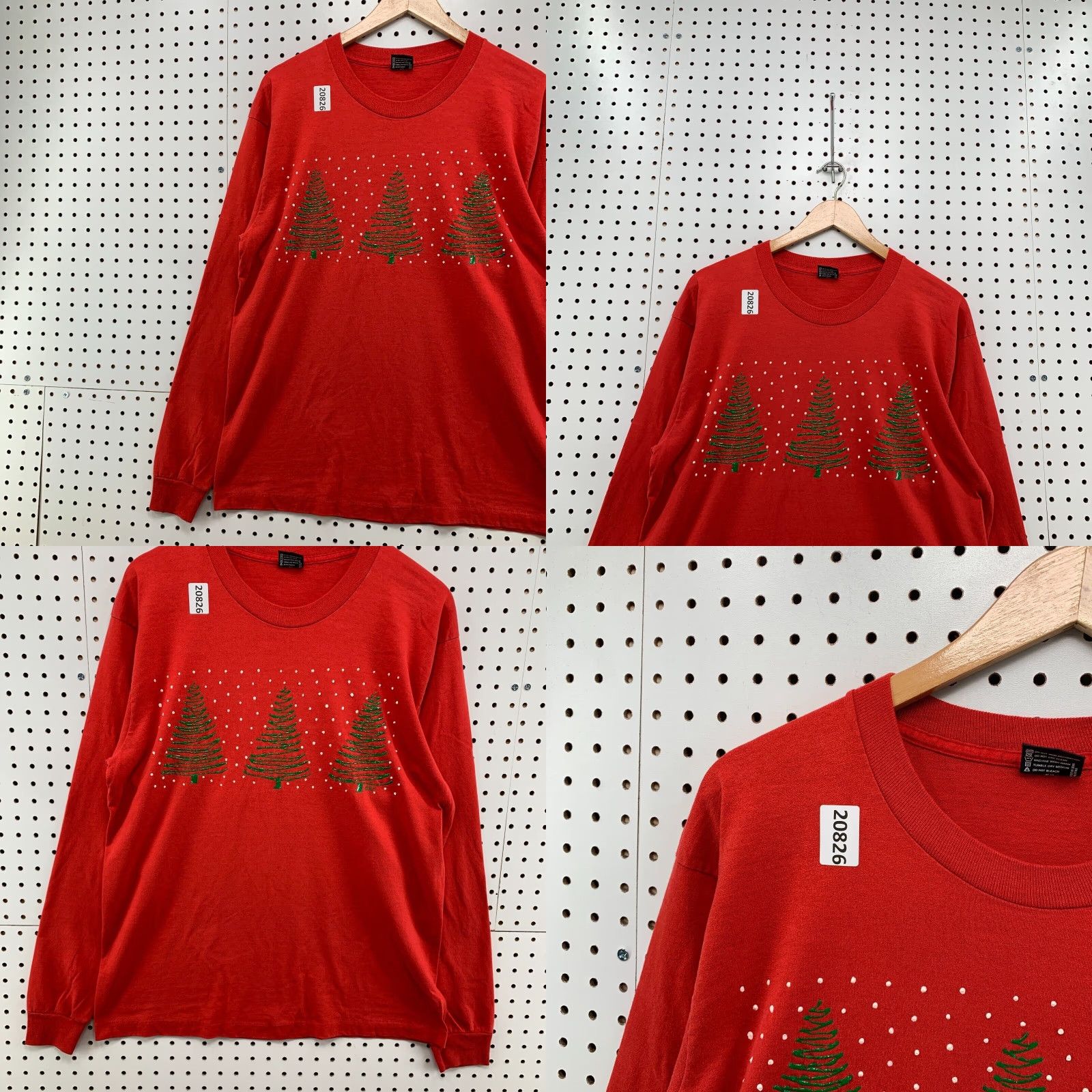 Vintage VINTAGE Screen Stars 90s Christmas Tree Graphic Long Sleeve Shirt Red Adult Large 21x29 Mens Size US L / EU 52-54 / 3 - 8 Thumbnail