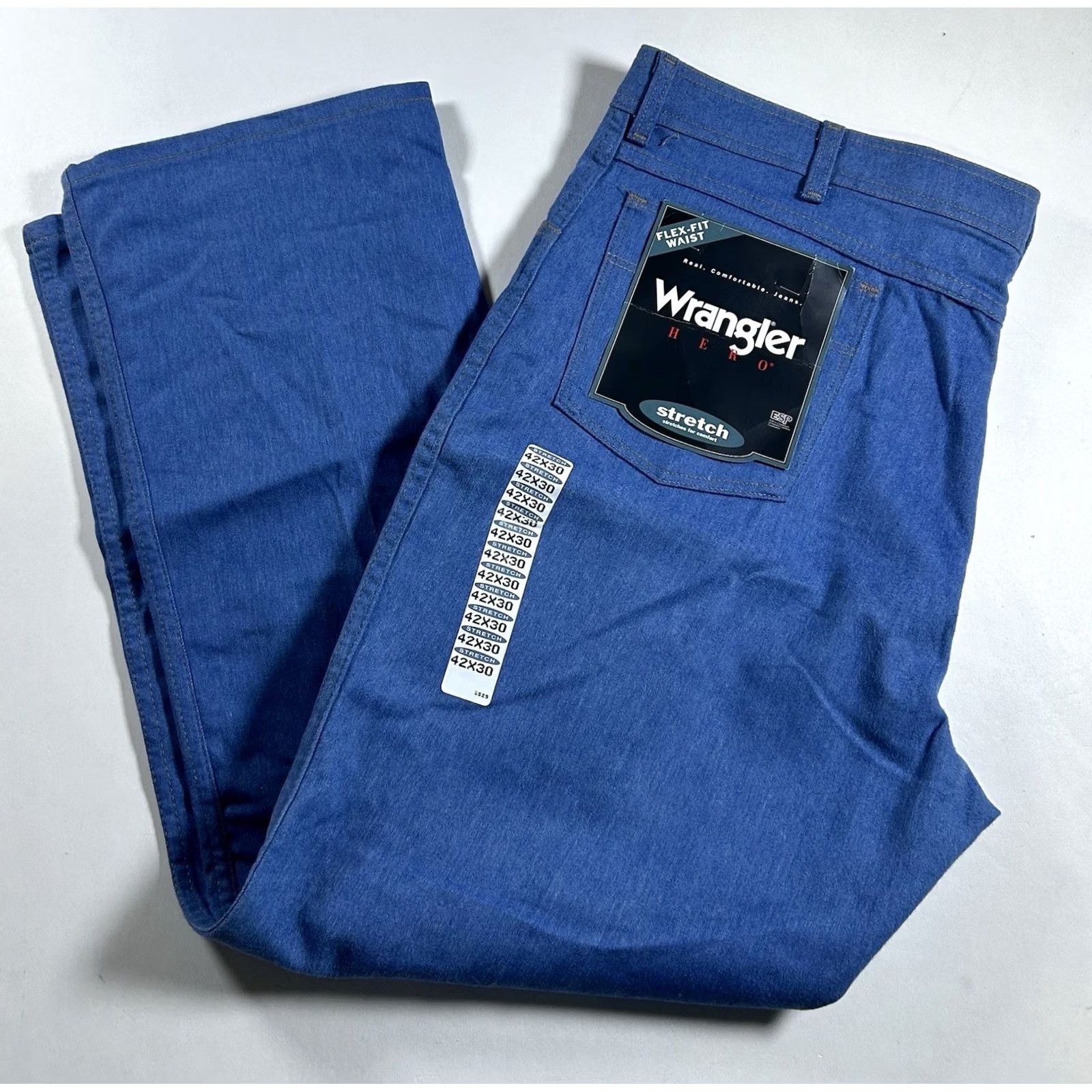 Wrangler VINTAGE Wrangler Jeans Mens 42x30 Wrangler Hero Stretch Flex-Fit Waist Denim Blue Cowboy 90s Size US 42 / EU 58 - 2 Thumbnail
