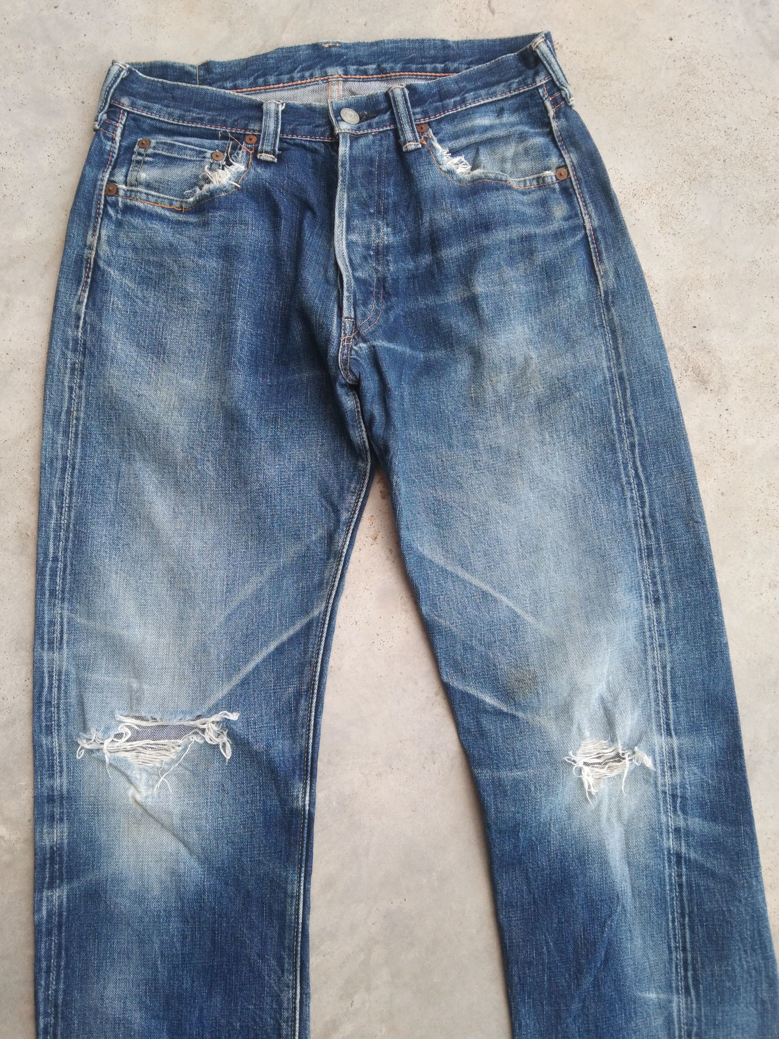 Full Count & Co. Vintage Full Count Selvedge Distressed Redline Jeans 29x31 Size US 29 - 6 Thumbnail