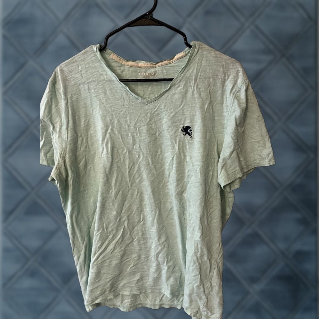 Express EXPRESS V-Neck T-Shirt Solid Light Blue Large Slim Fit Mens Size US L / EU 52-54 / 3 - 1 Thumbnail