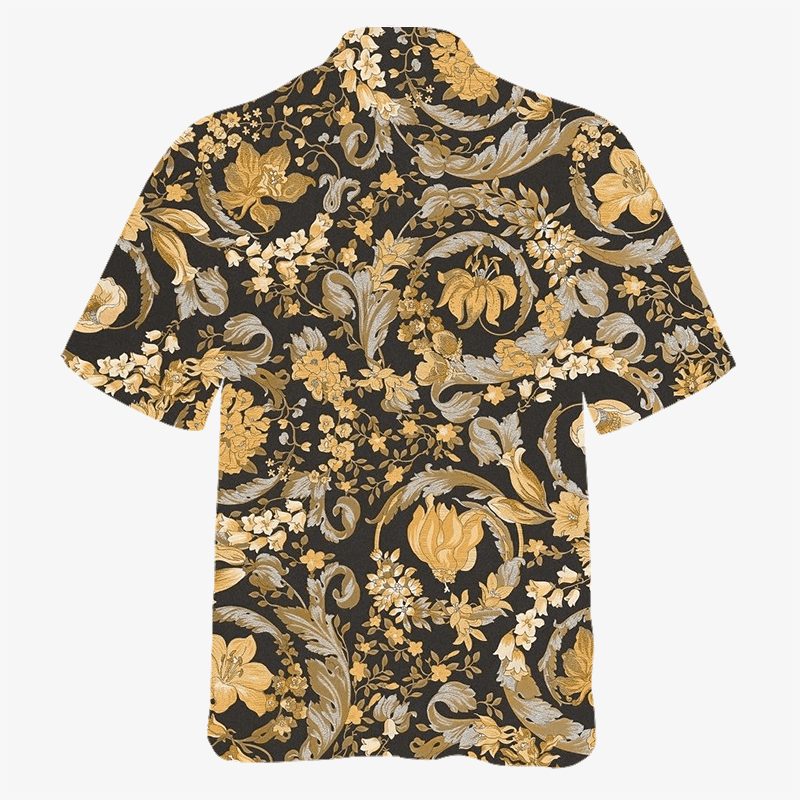The Unbranded Brand Barocco Floral Black & Gold Shirt, Short-Sleeved Button Down Size US M / EU 48-50 / 2 - 3 Thumbnail