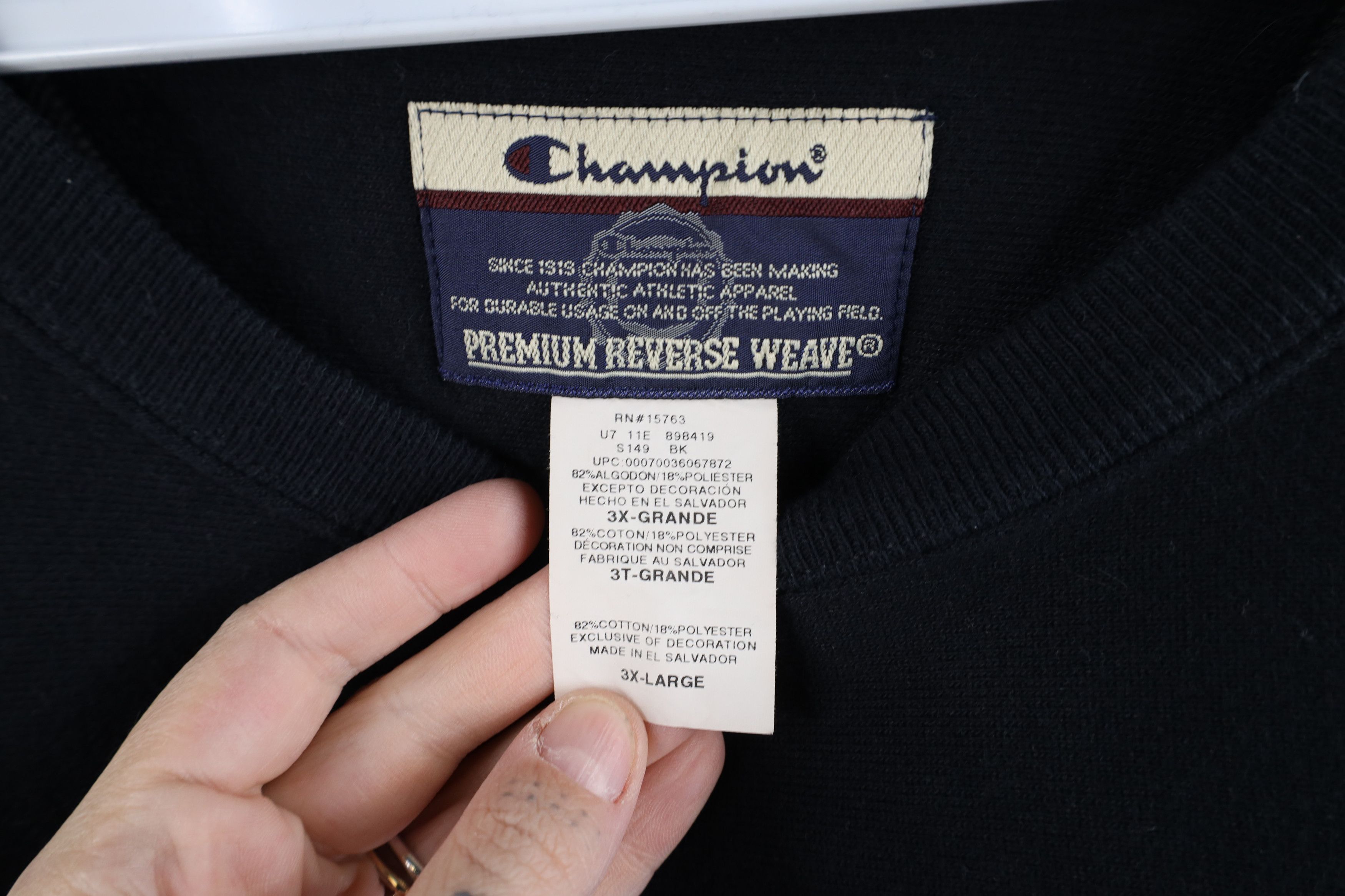 Champion × Vintage Vintage 90s Champion Reverse Weave Crewneck Sweatshirt Black Size US XXL / EU 58 / 5 - 7 Thumbnail