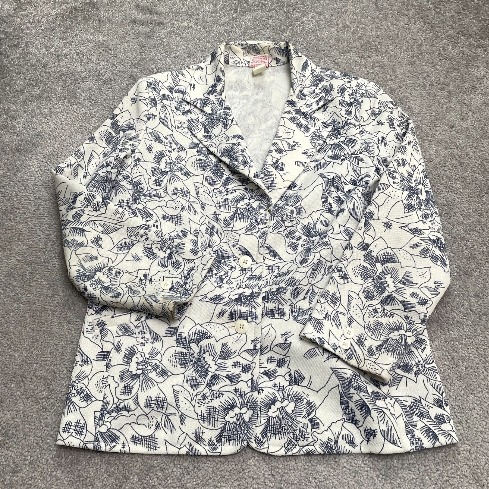 GRAFF Graff Vintage Floral Single-Breasted Blazer Jacket Womens 10 White Black, Short, Long Sleeve, Polyester, Regular, 90s Theme, Forever Classic Womens Size L / US 10 / IT 46 - 2 Thumbnail