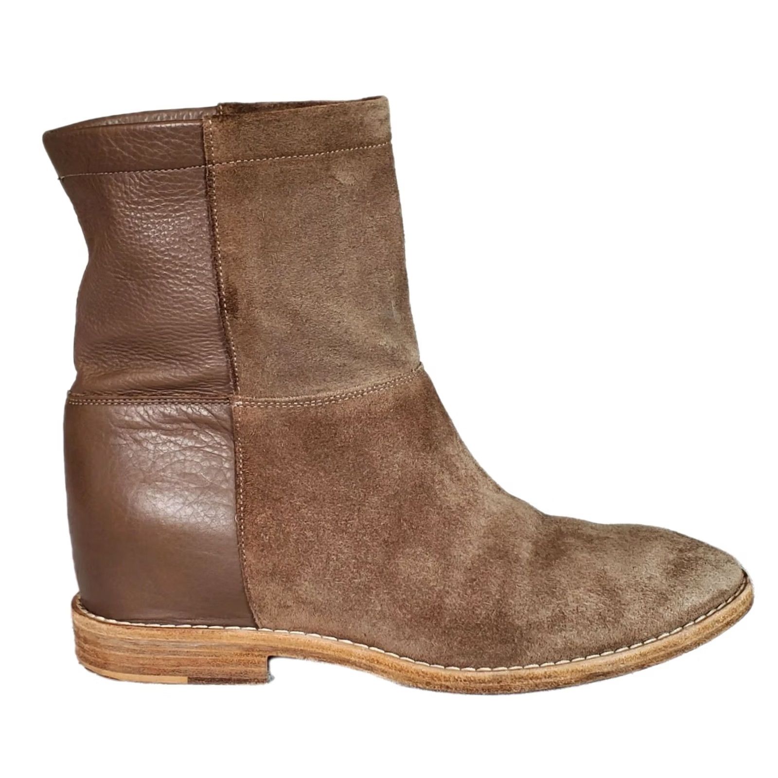 Vince VINCE Grayson Ankle Boots Womens US 7 Leather Suede Block Heel Concealed Wedge Flint Taupe M Size US 7 / IT 37 - 2 Thumbnail
