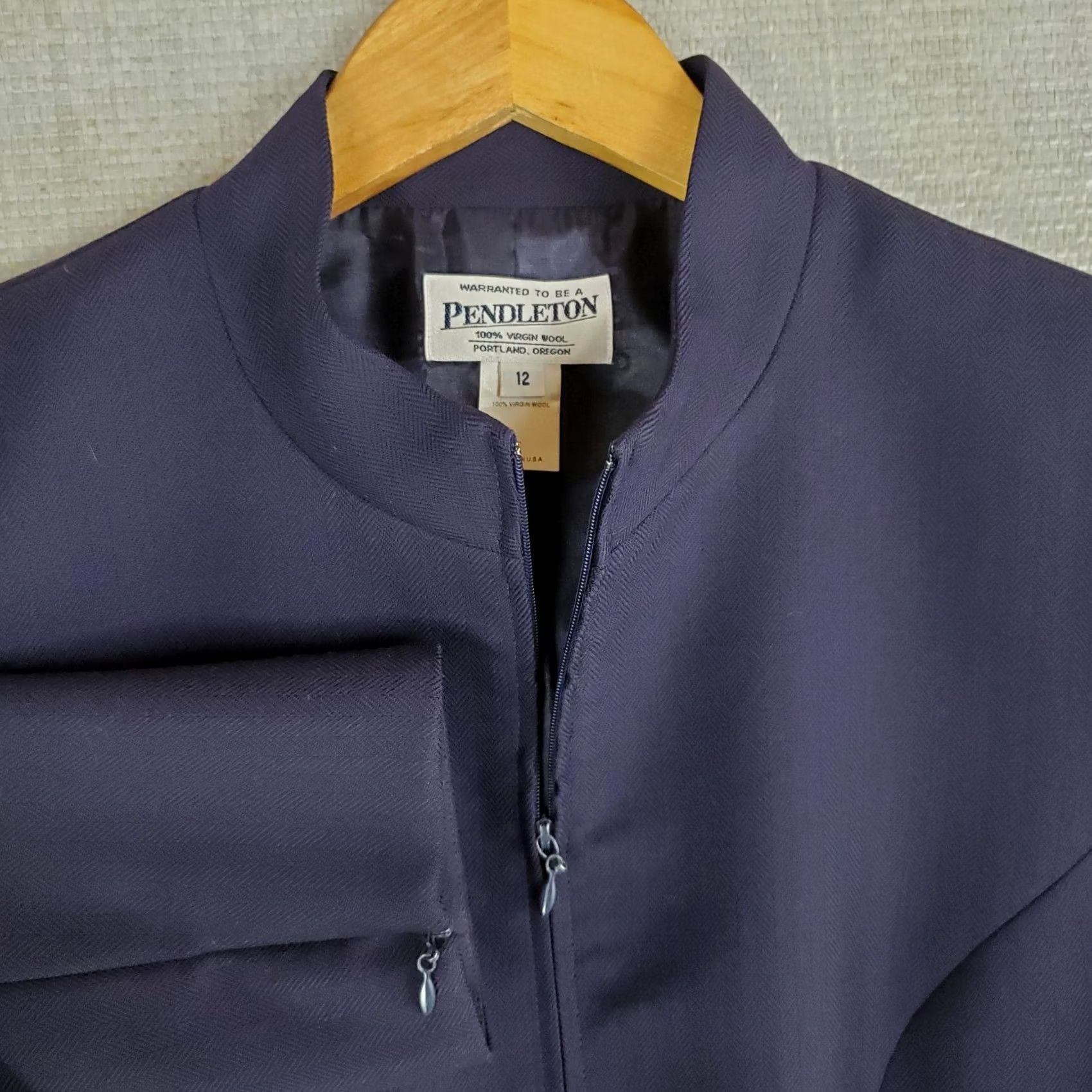 Pendleton VINTAGE Pendleton Womens 12 Jacket Full Zip 100% Virgin Wool Eggplant Moto Coat Size XL / US 12-14 / IT 48-50 - 7 Thumbnail