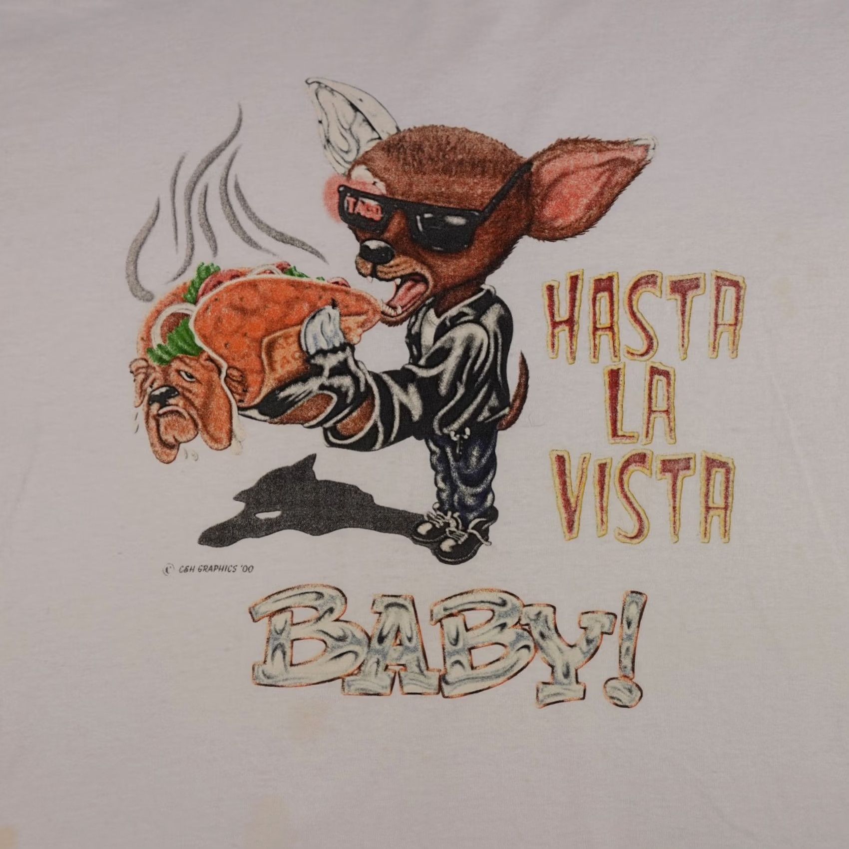 Delta VINTAGE Taco Bell Shirt Mens XL White Graphic Dog C&H Graphics Hasta La Vista 90s Size US XL / EU 56 / 4 - 3 Thumbnail