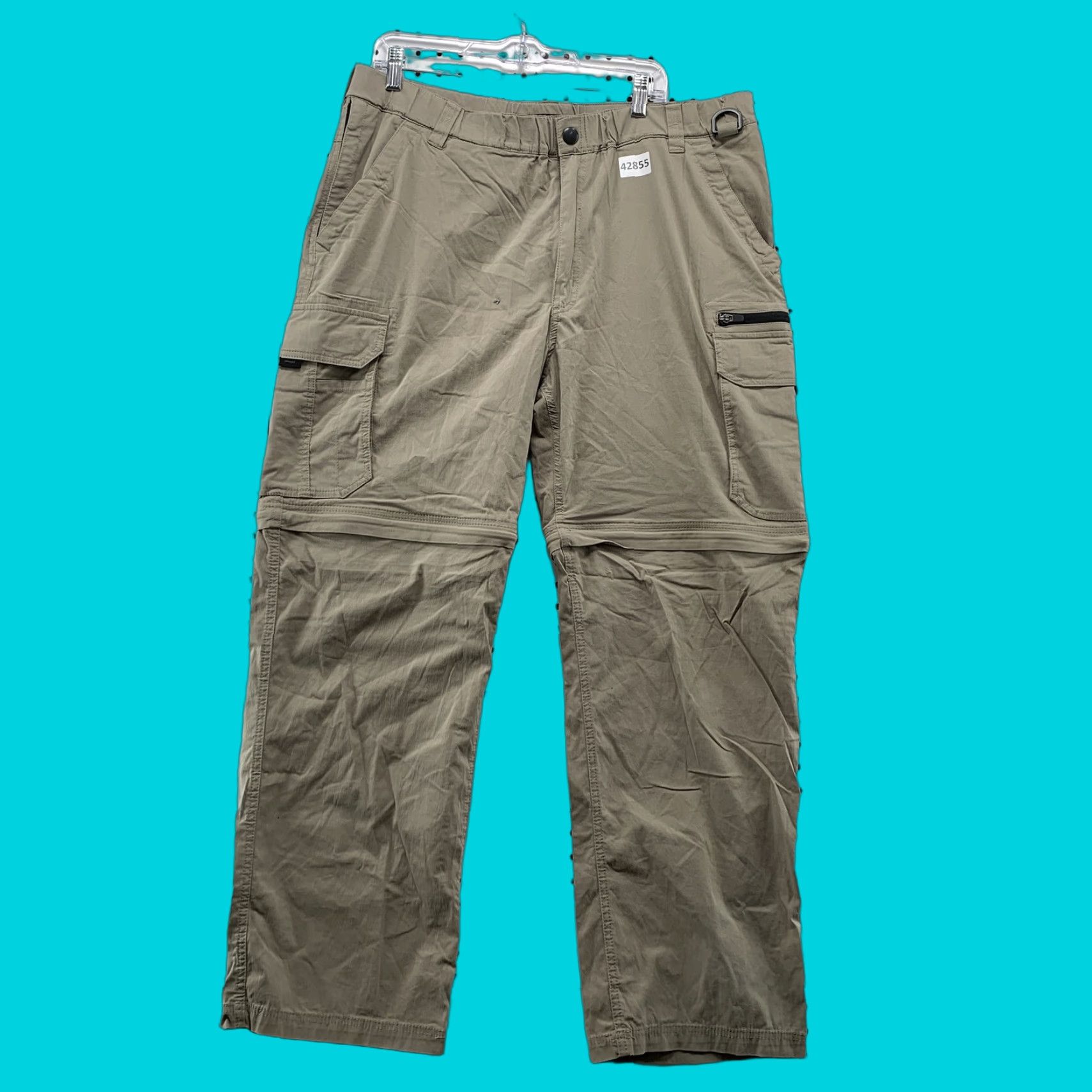 VINTAGE BC Clothing Cargo Convertible Pants Mens 2XL 40x32 Khaki Button Cargo Pocket Cotton Brown Mens Pants
