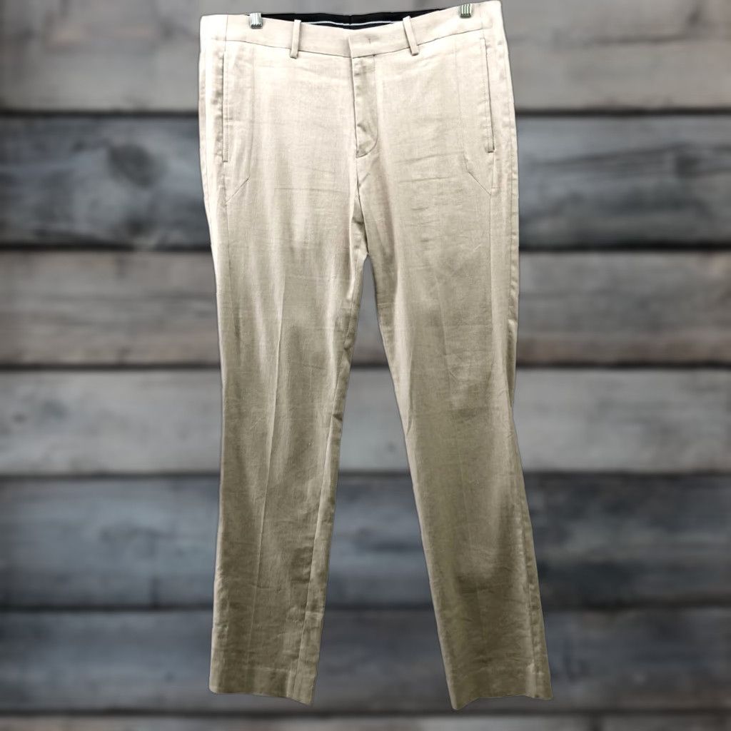 Calibre Calibre Linen Blend Dress Pants Mens 34x33 Beige Flat Front Slim Straight Pants Size US 34 / EU 50 - 1 Thumbnail