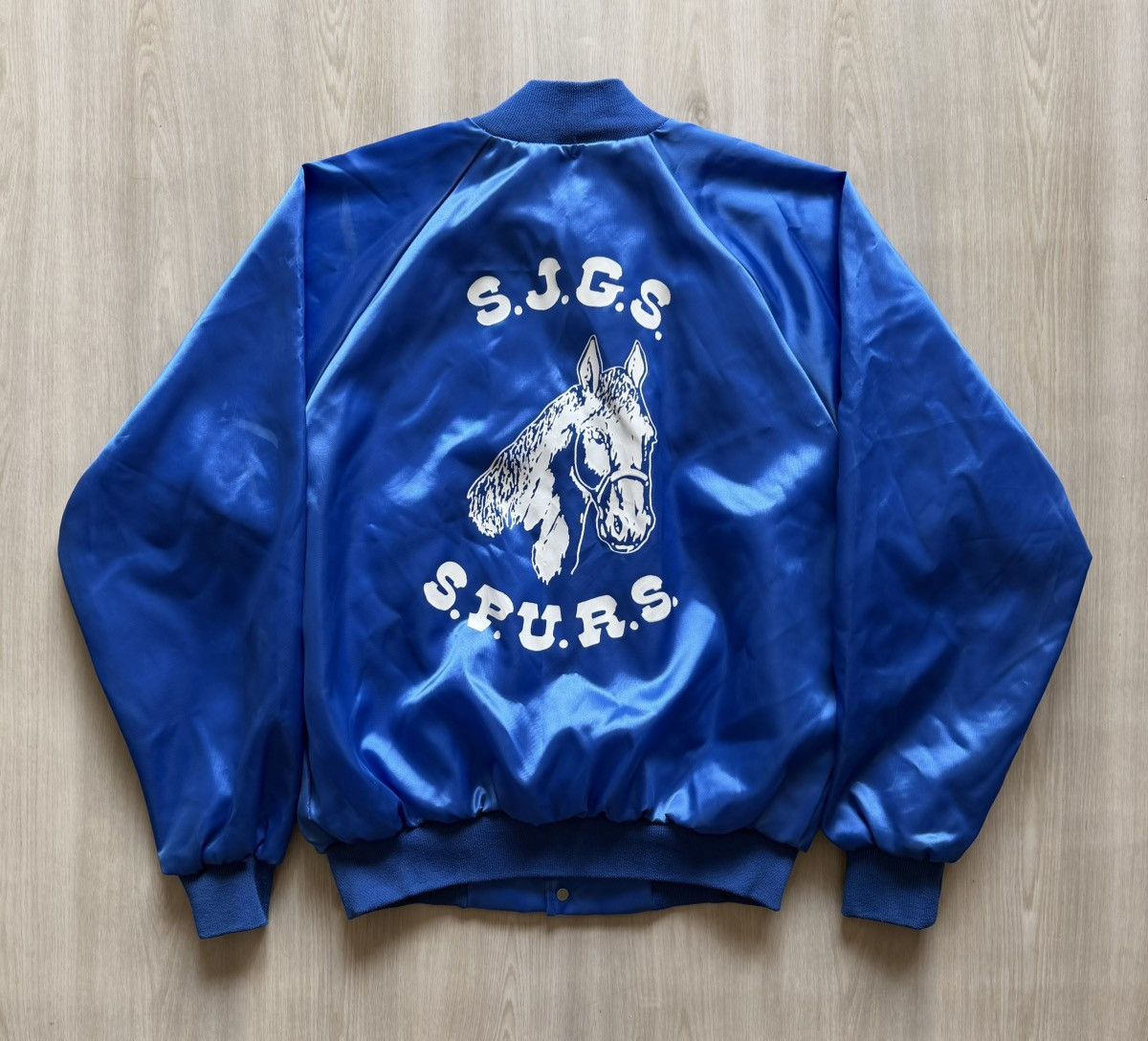 Vintage Vintage Auburn Satin Bomber Horse Spurs Sz L Made In USA Size US L / EU 52-54 / 3 - 1 Thumbnail