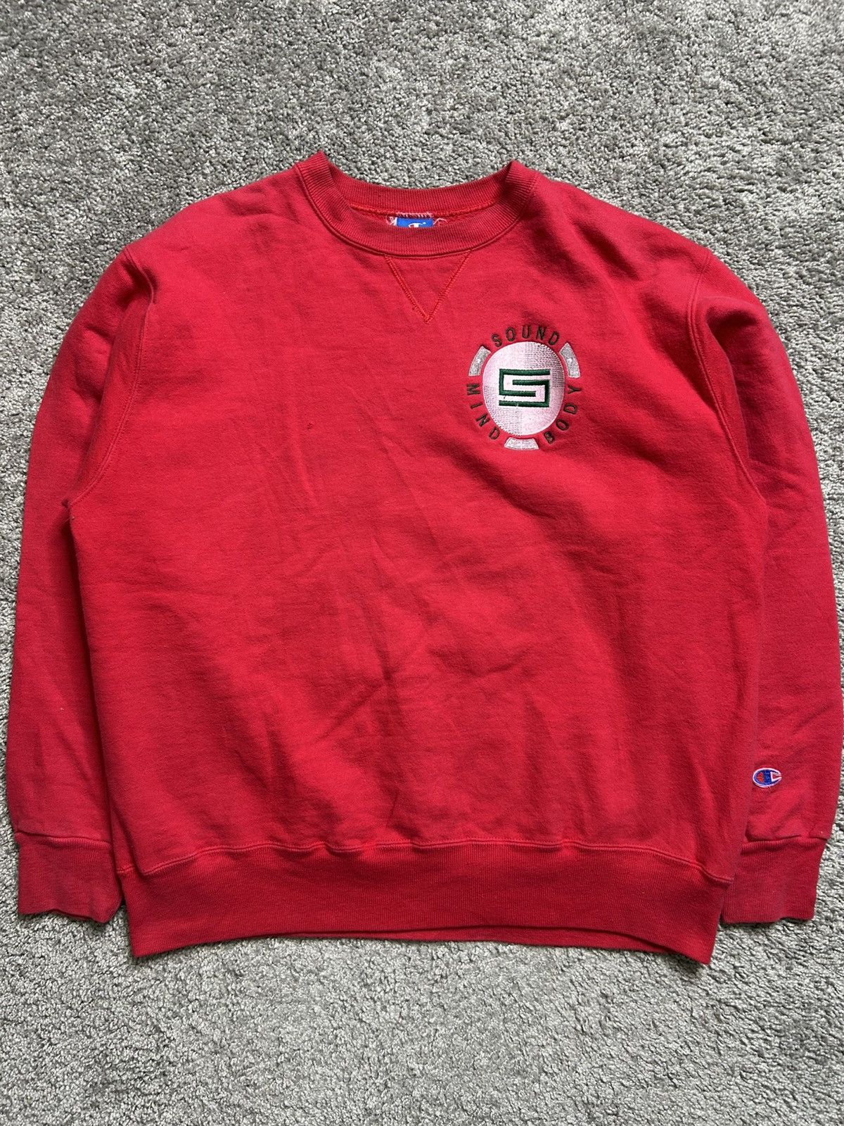 Champion Vintage 90s Champion Sweatshirt Sound Mind Body Red USA Size US XL / EU 56 / 4 - 1 Thumbnail