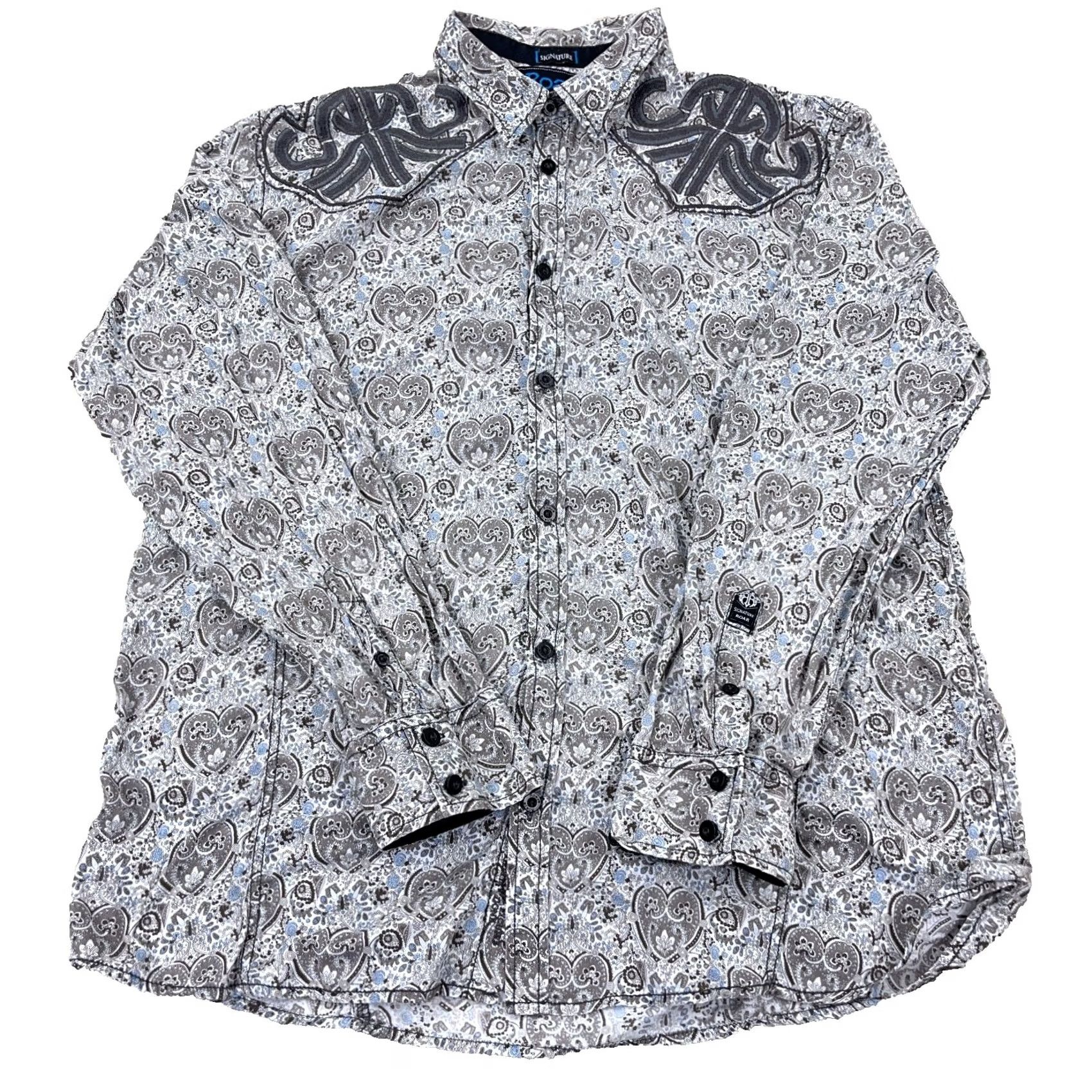 Roar Roar Shirt Men XL Gray Paisley Button Up Rockabilly Western Yoke Cross Punk MMA Size US XL / EU 56 / 4 - 2 Thumbnail