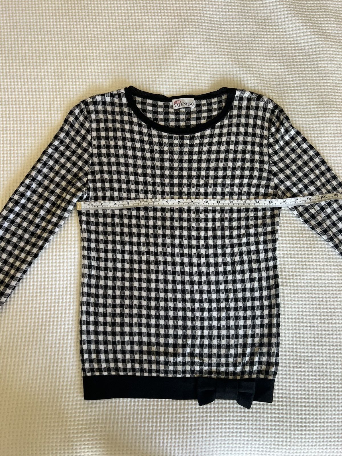 RED Valentino Red Valentino | Black & White Checked Gingham Plaid Sweater Size ONE SIZE - 4 Thumbnail