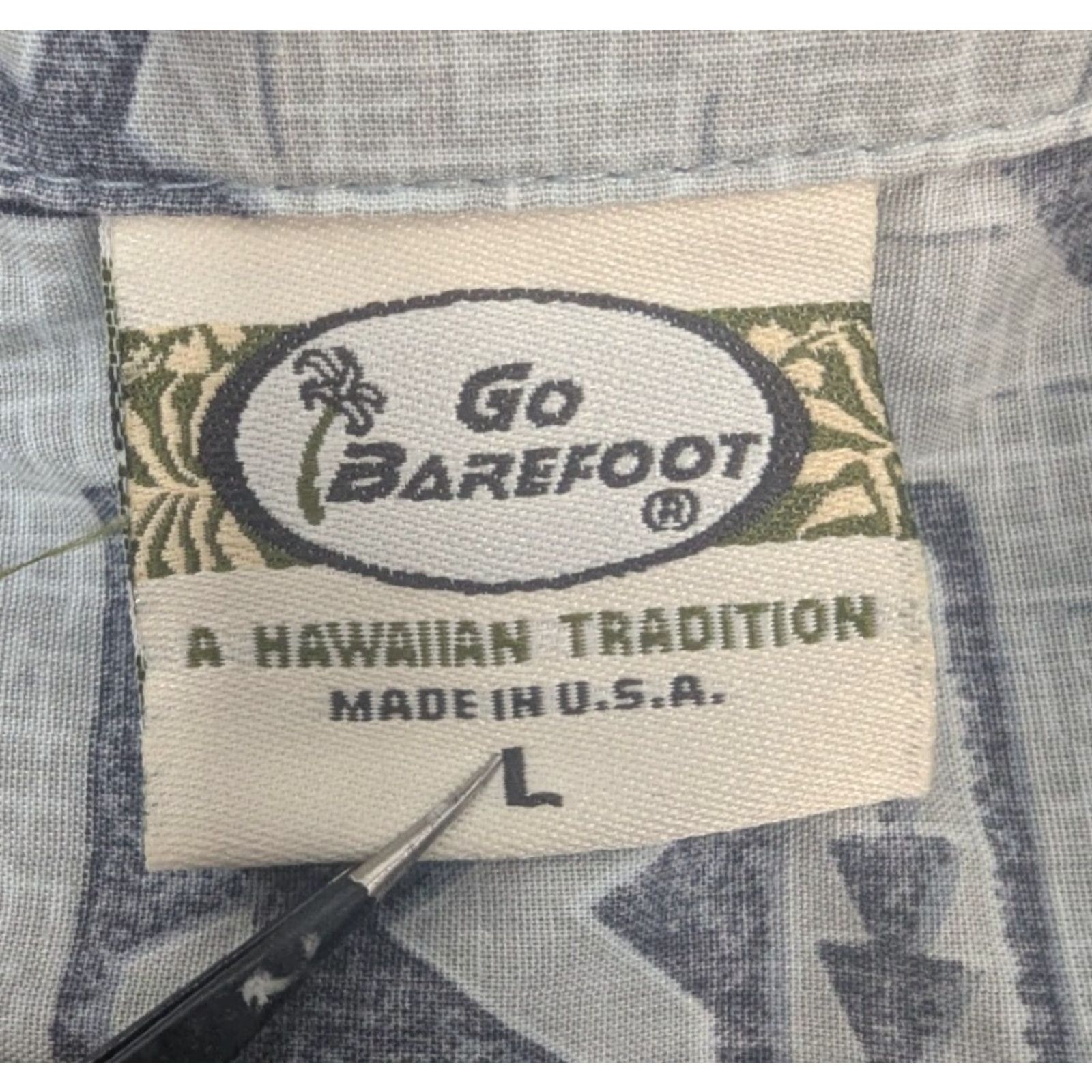 Vivobarefoot VTG Go Barefoot Shirt Men's L Light Grey Blue Hawaiian Aloha Collared Floral Short Sleeve Button-Up Size US L / EU 52-54 / 3 - 7 Thumbnail