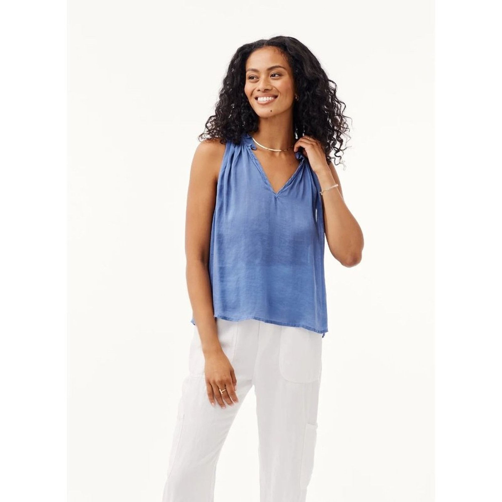Bella Dahl Bella Dahl Simeon Ruffle Neck Sleeveless Tank Blue New Large Size L / US 10 / IT 46 - 1 Thumbnail