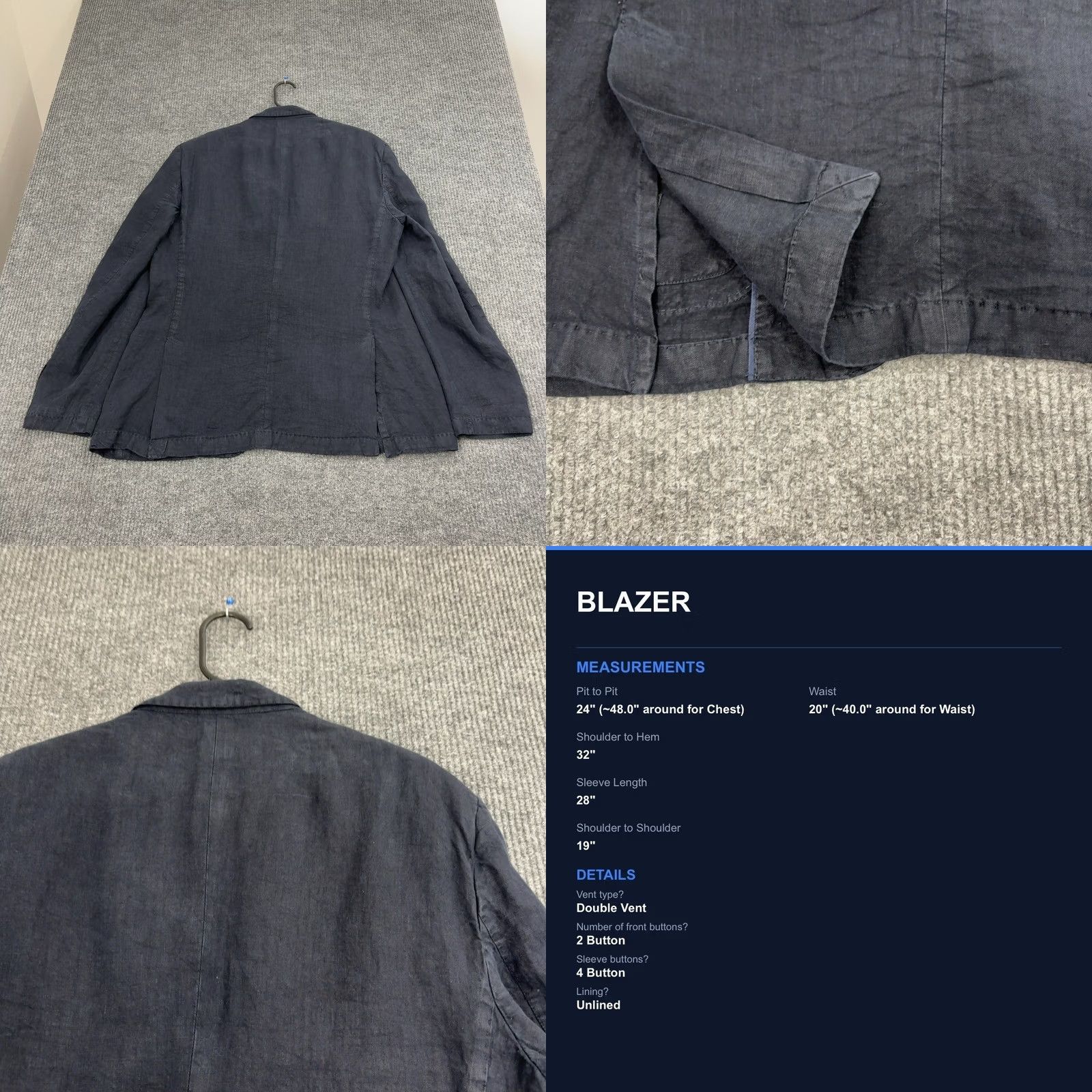 Massimo Dutti Massimo Dutti Blazer Mens 56 Navy Linen Garment Dyed Unlined Double Vent Classic Jacket Blazer Mens Navy Linen Garment Dyed Casual Business Travel 90s Size 48R - 8 Thumbnail