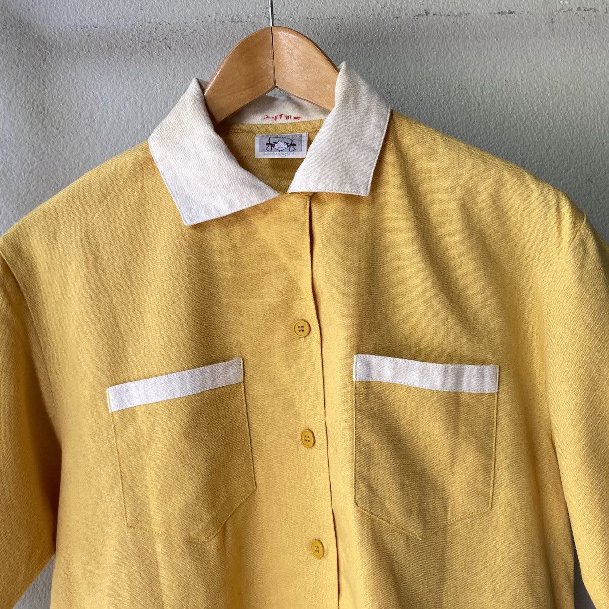 Vintage Girl Girl Yellow Contrast Collar Bowling Shirt Size M / US 6-8 / IT 42-44 - 3 Thumbnail