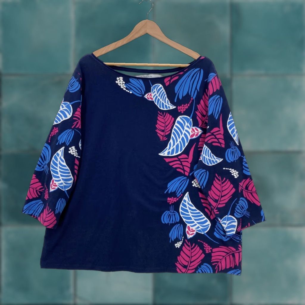 Talbots Talbots Shirt Womens 3X Navy Floral Boatneck 3/4 Sleeve Cotton Tee Plus Top Size XXL / US 16-18 / IT 52-54 - 1 Thumbnail