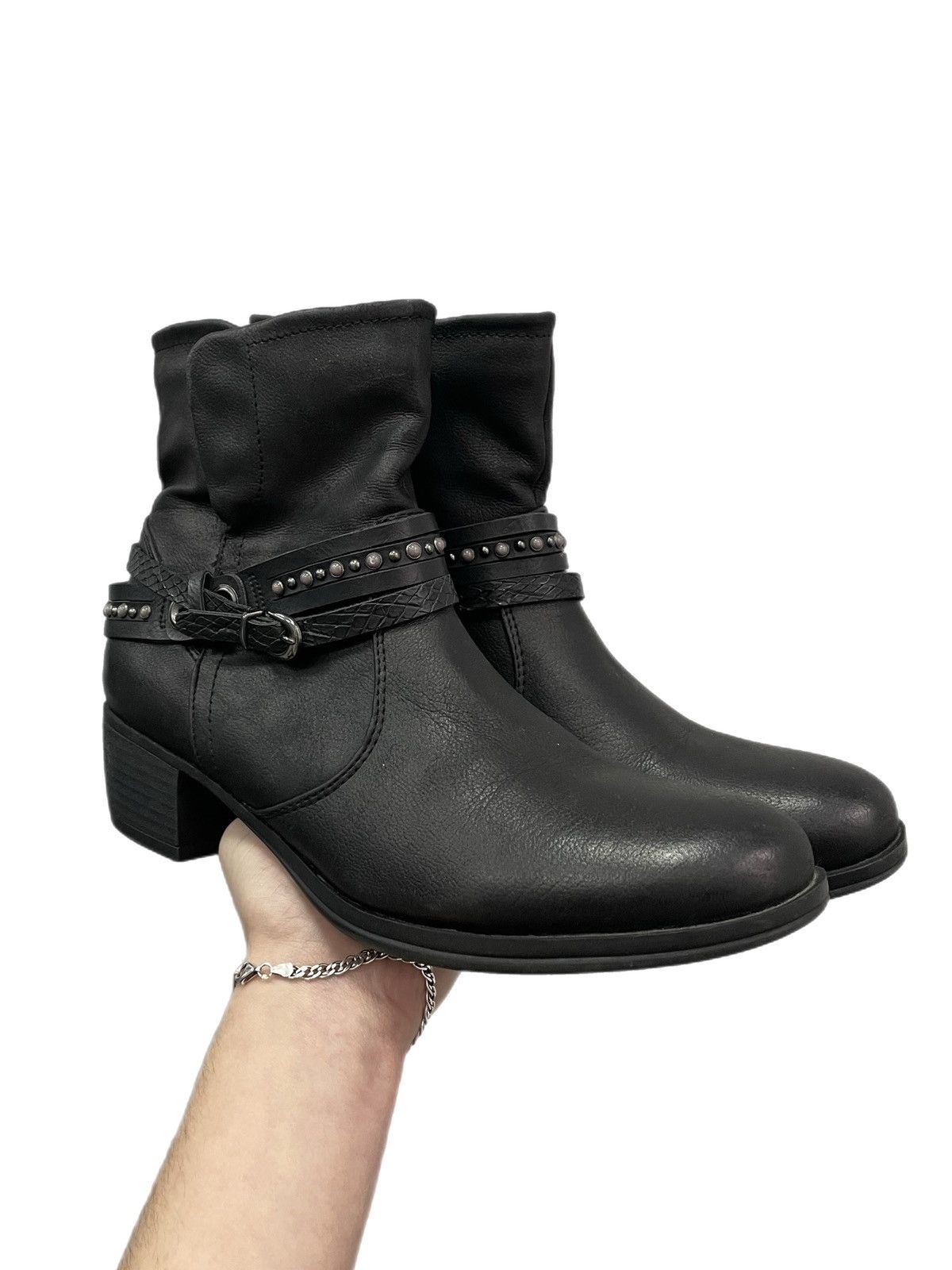 Guidi style Black Leather Studded Ankle Boots Y2K Rock