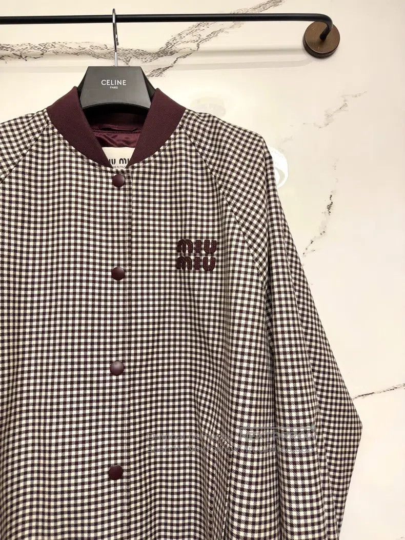 Miu Miu Miu Miu Burgundy checkered logo jacket Size XS / US 0-2 / IT 36-38 - 2 Thumbnail