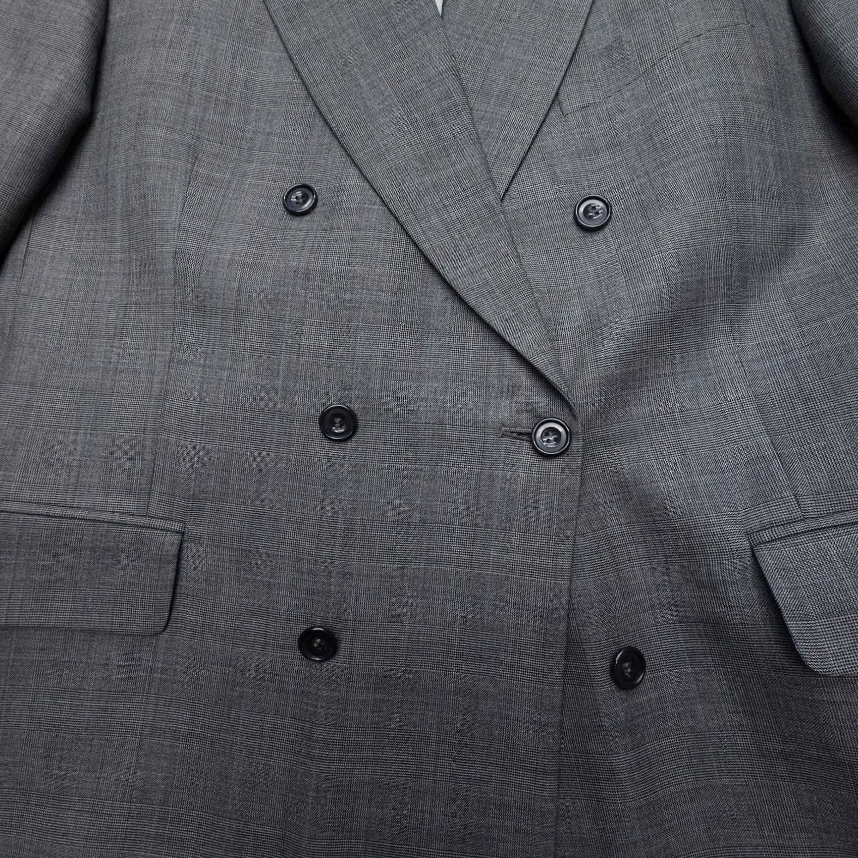 Doublet VINTAGE Savile Row Double-Breasted Wool Blazer Mens 44 Gray England Jacket Coat Check Wool Blazer Men 44" Chest Classic Notch Lapel Four-Button Size 44R - 4 Thumbnail