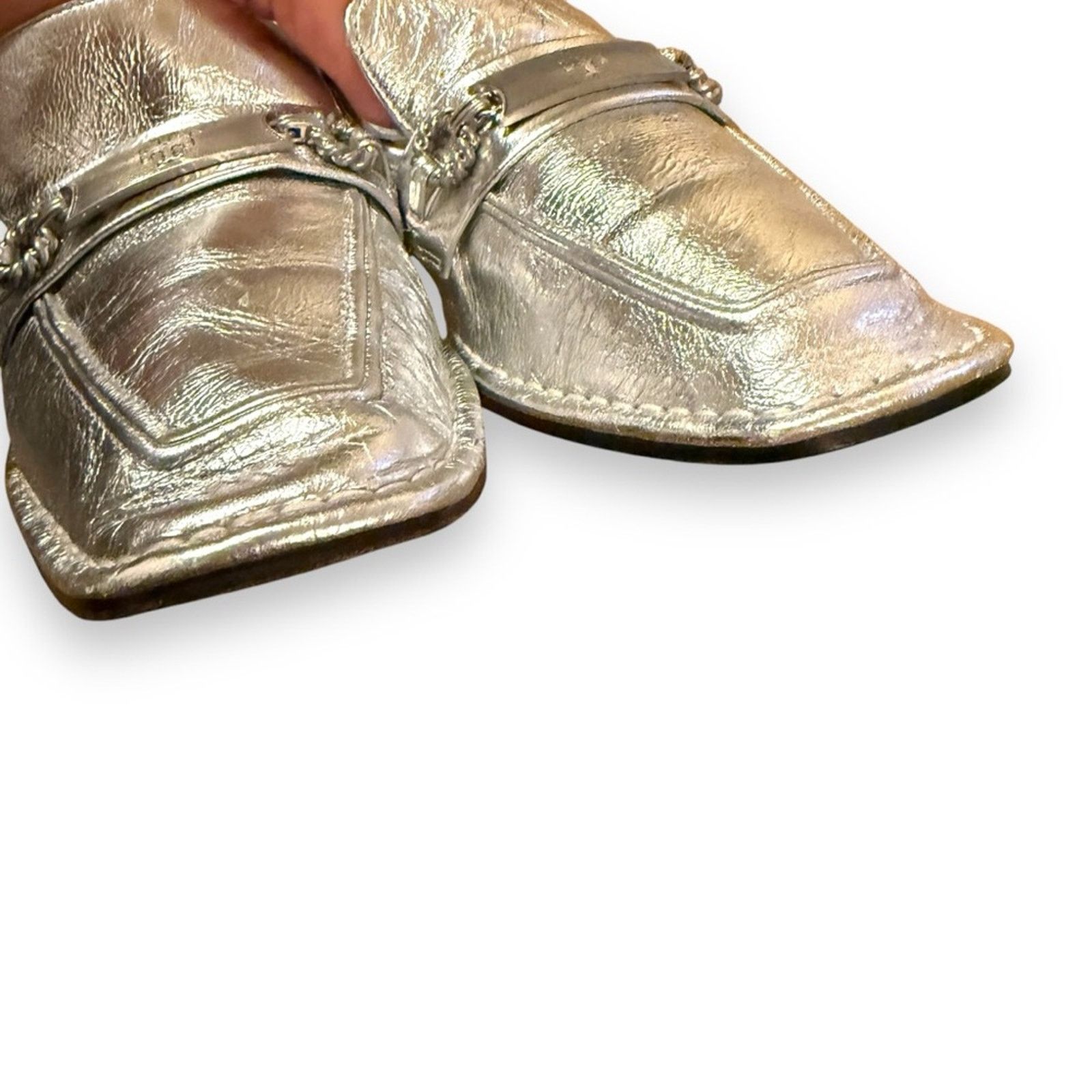 Tory Burch Tory Burch Perrine Metallic Silver Chain Leather Loafers Size US 9 / IT 39 - 5 Thumbnail
