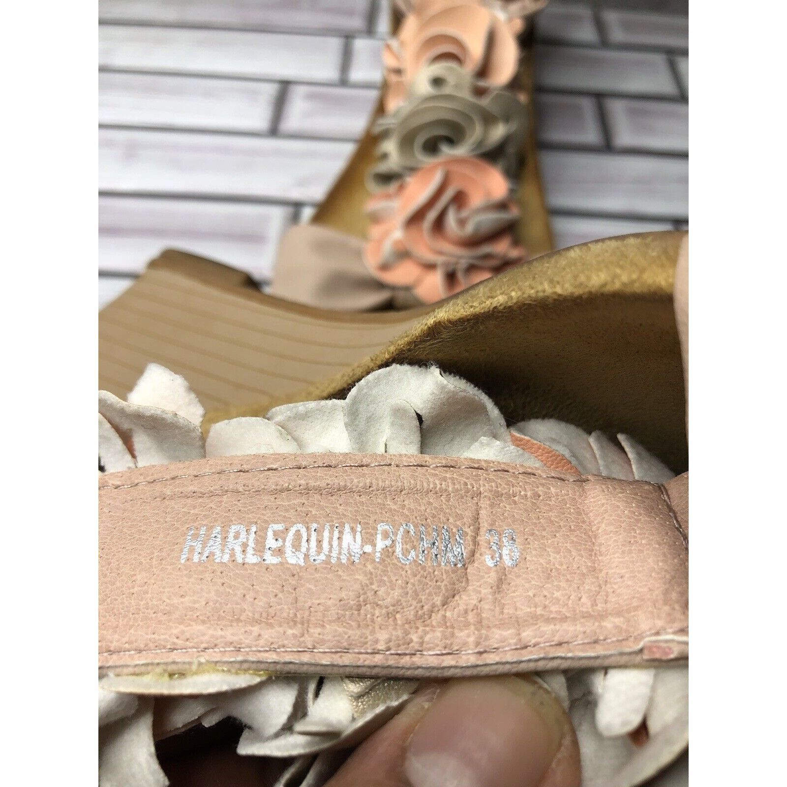 Other Patrizia Blush Pink Flower Faux Leather Harlequin Wedge Sand Size US 7.5 / IT 37.5 - 11 Thumbnail