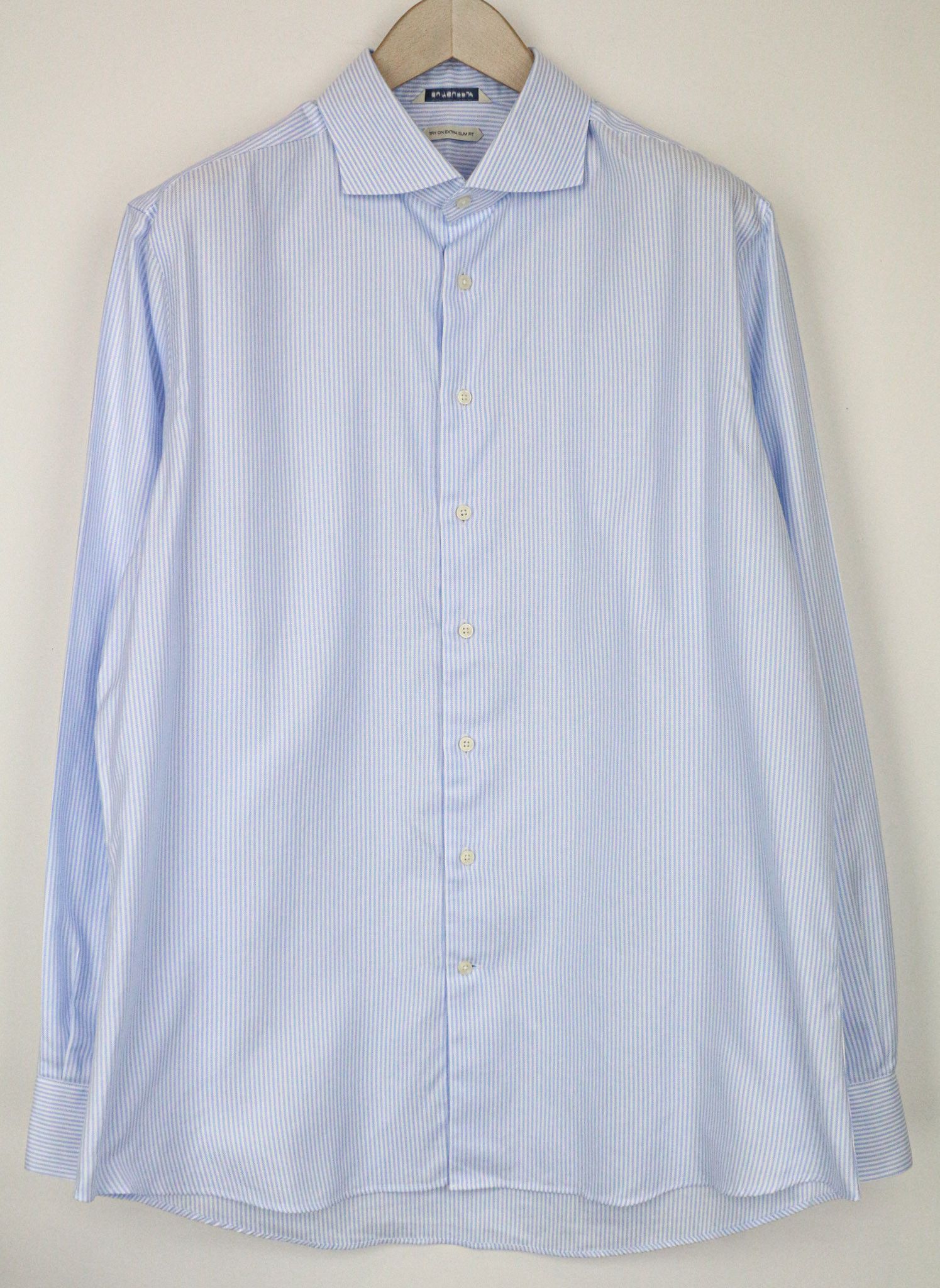 Suitsupply 45/17 3/4 Extra Slim Blue Cotton Stripe Shirt 79245 Size 44R - 1 Thumbnail