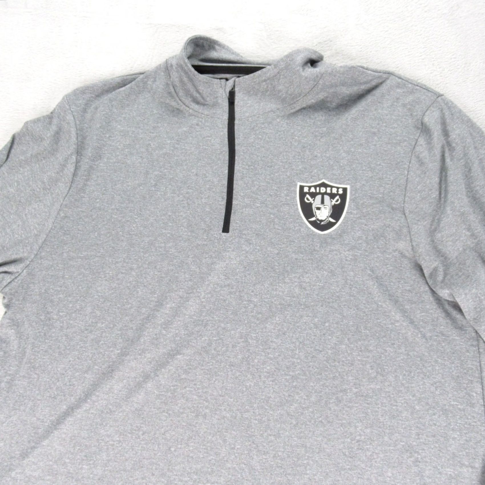 NFL Las Vegas Raiders Shirt Mens L NFL Gray Long Sleeve Quarter Zip Pullover Size US L / EU 52-54 / 3 - 5 Thumbnail