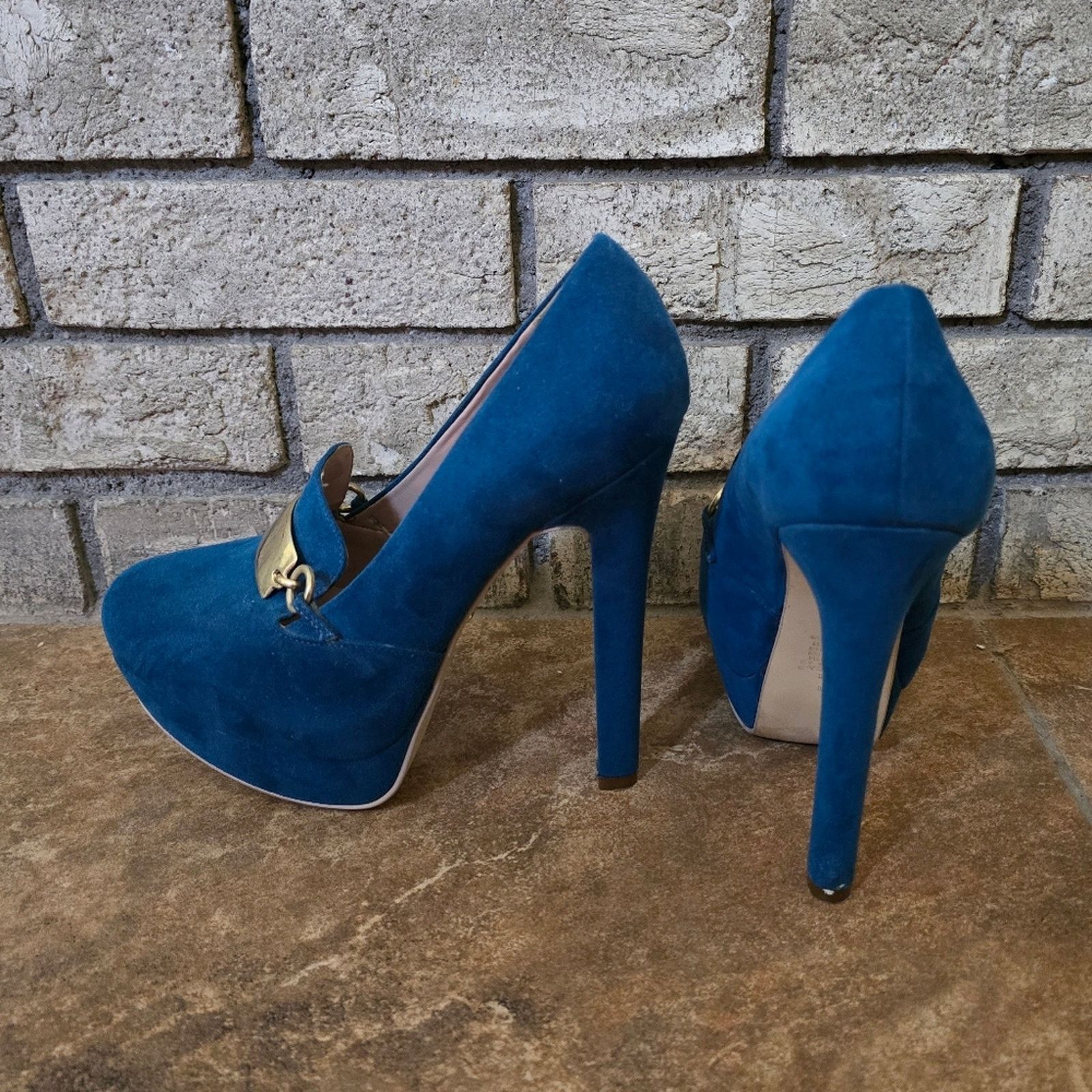 Other Blue | ANDREA | Gold Detailed Heels Size US 8 / IT 38 - 3 Thumbnail