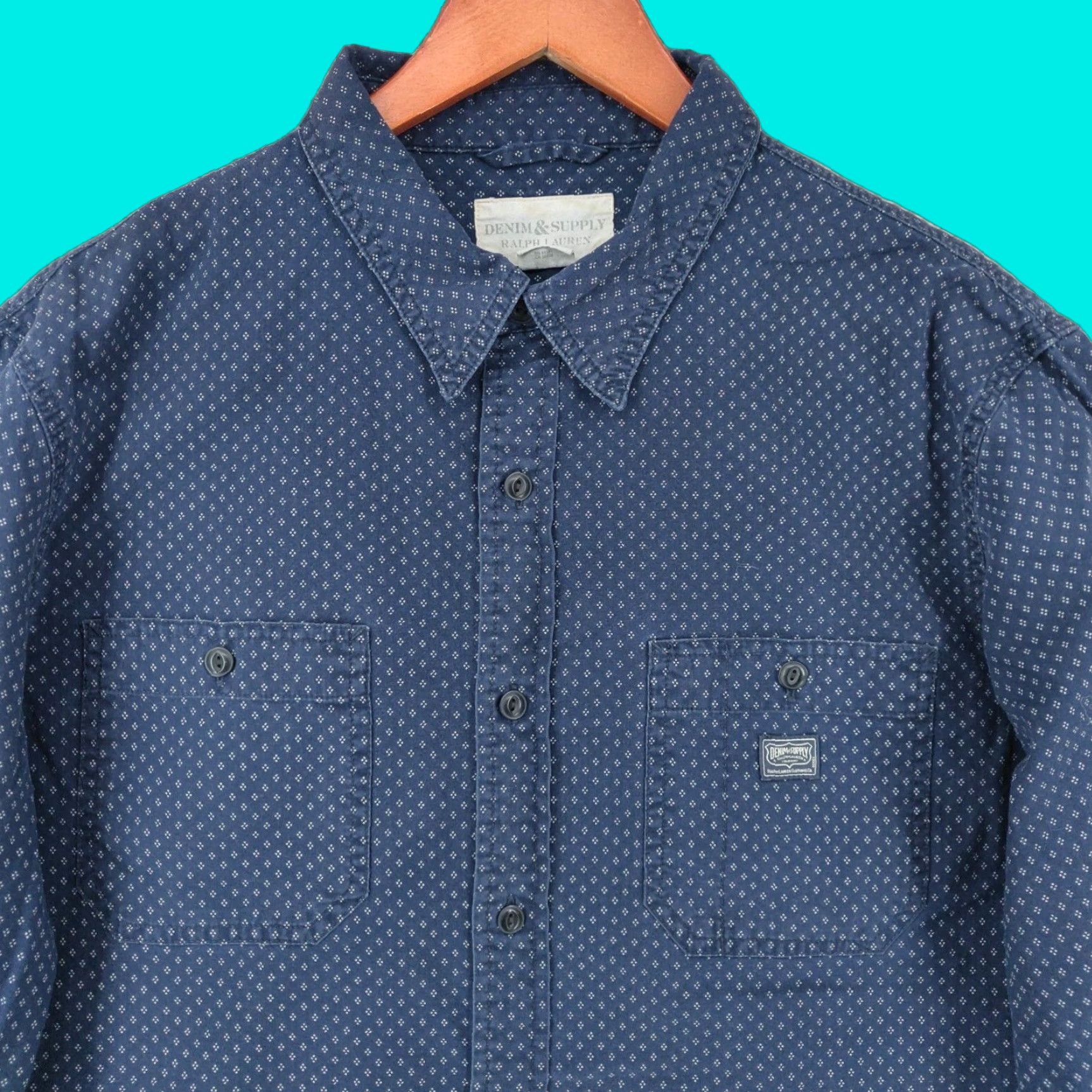 Ralph Lauren Denim Supply Shirt Mens XL Blue Geometric Button