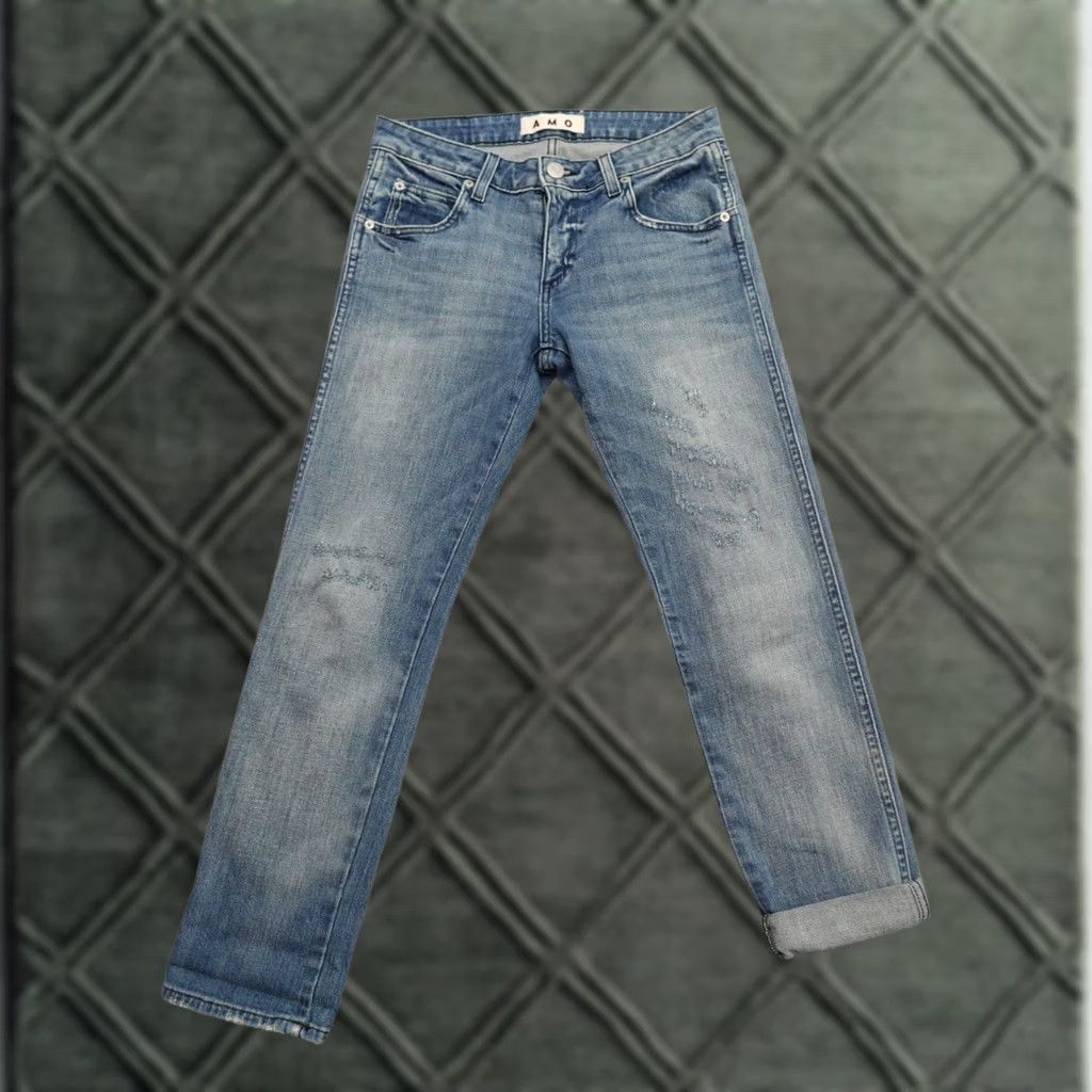 AMO AMO Jeans 27 (27X27) Kate Daydream Distressed Medium Wash Made in USA Women Skinny Jeans Size 32" / US 10 / IT 46 - 1 Thumbnail