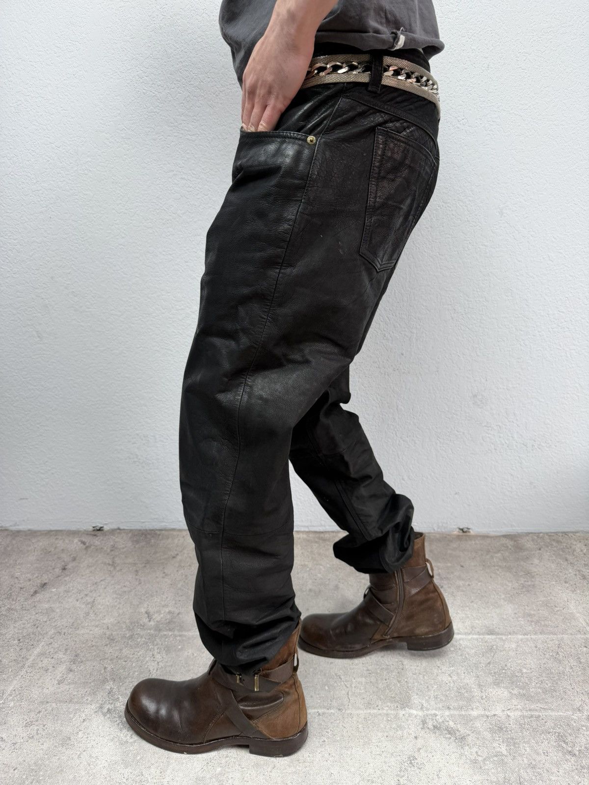 Hedi Slimane 🔥 Vintage Leather Pants 00s Italian Rock Noir Archive Grunge Size US 32 / EU 48 - 2 Thumbnail